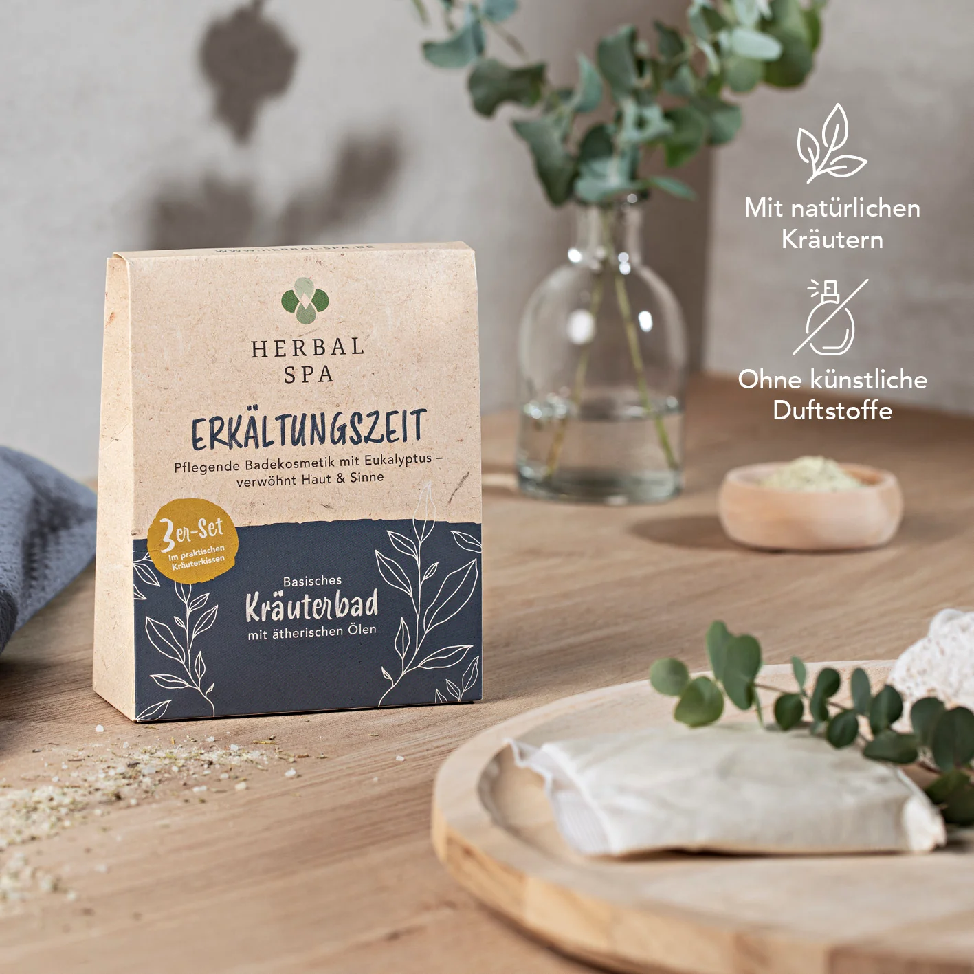 Basisches Kräuterbad mit ätherischen Ölen - Erkältungszeit & Entspannungszeit - 12er-Set (12x 100 g) - Image 6