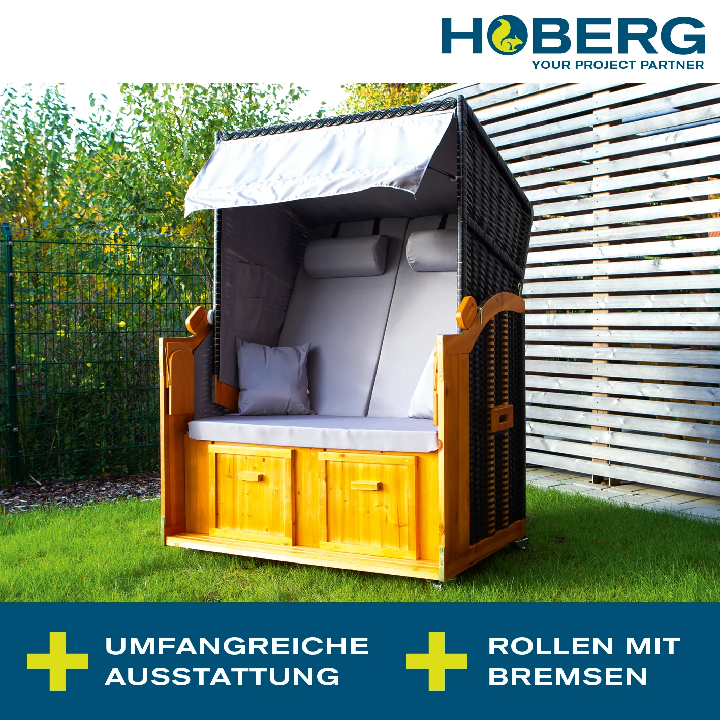 2-Sitzer-Strandkorb (Ostsee) - 120 x 80 x 160cm - grau/braun - Image 3