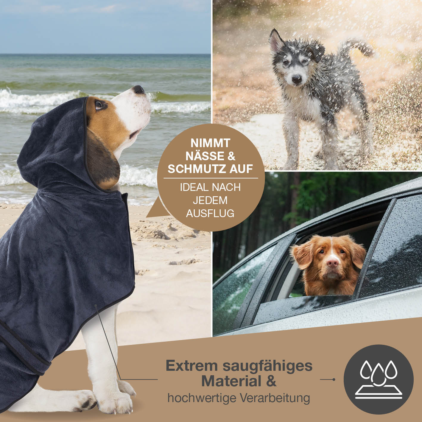 Hundebademantel - Größe L - beige/blau - Image 3