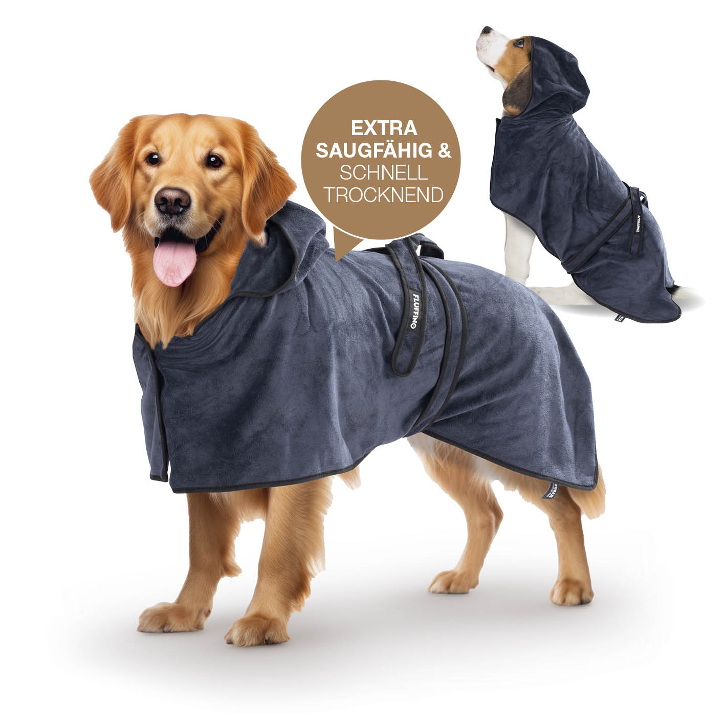 Hundebademantel - Größe M - beige/blau