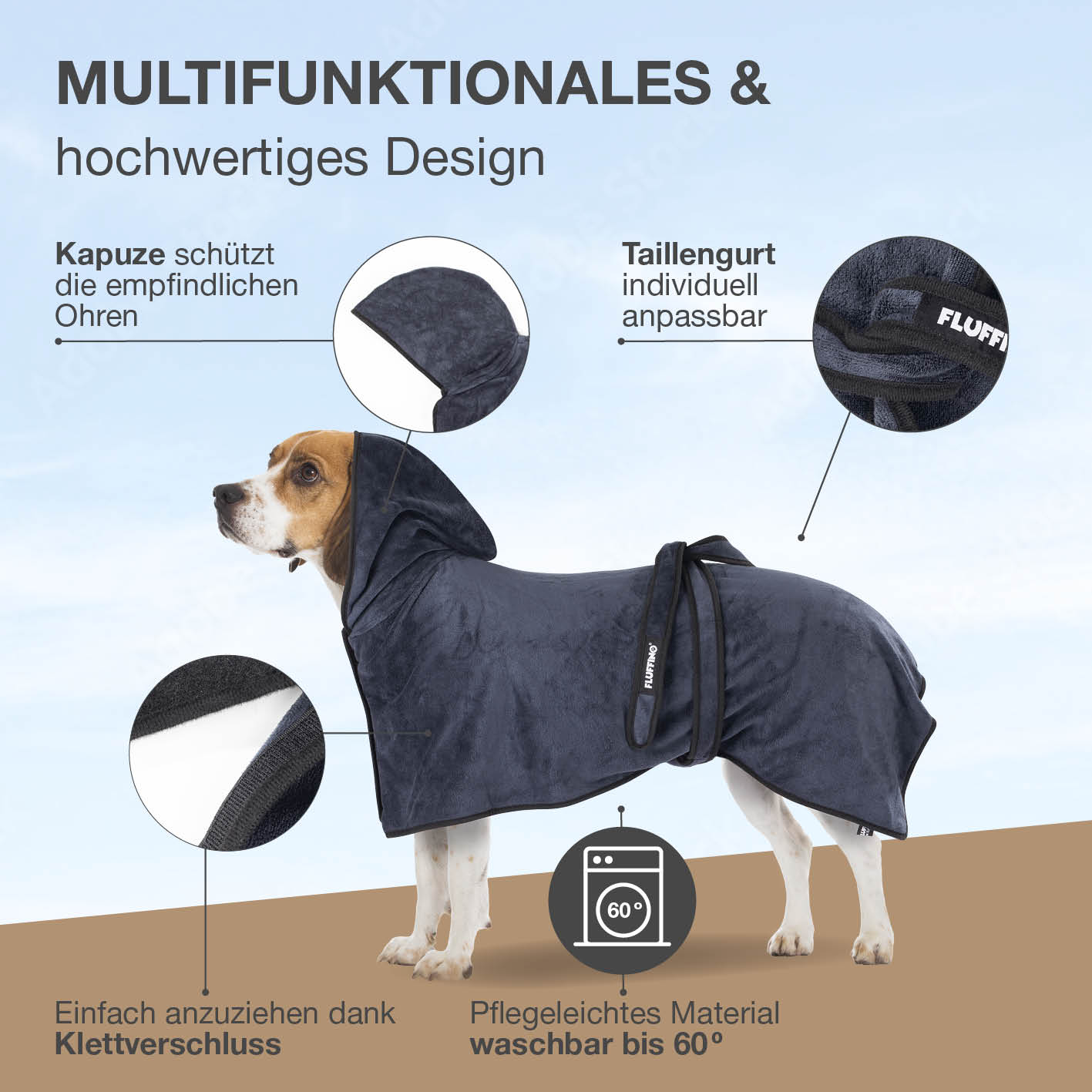 Hundebademantel - Größe M - beige/blau - Image 2