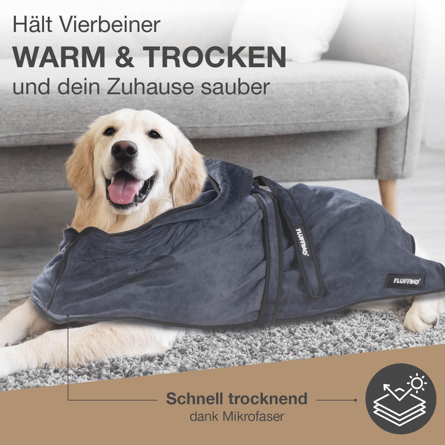 Hundebademantel - Größe M - beige/blau - Image 4