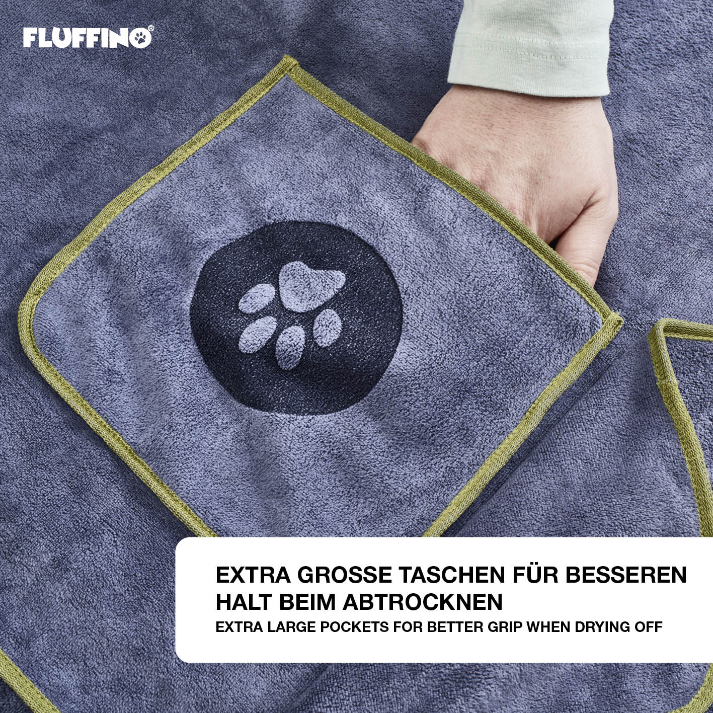 Hundehandtuch Mikrofaser – 4er-Pack - Grau & Grün - Image 3