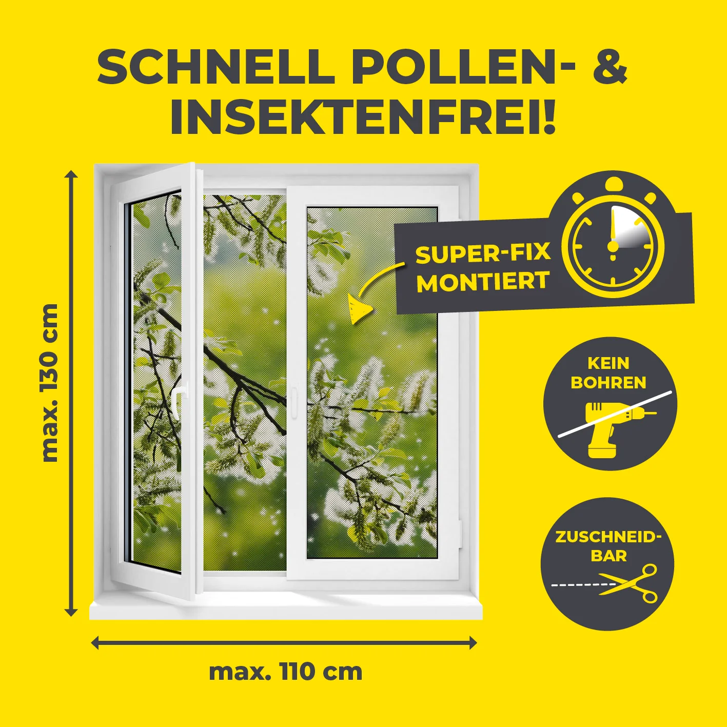Insekten- & Pollenschutzgitter mit Magnetbefestigung - 110 x 130 cm - Schwarz - Image 5