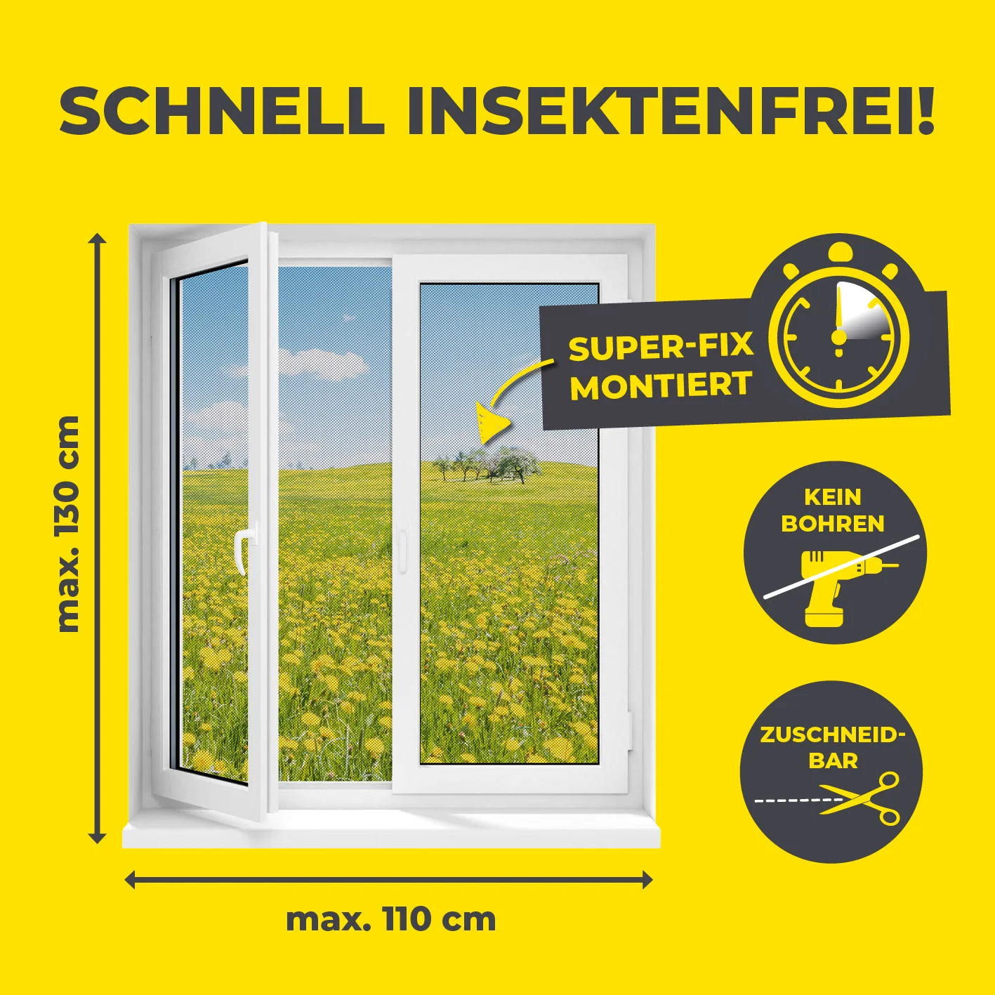 Insektenschutzgitter mit Magnetbefestigung - 2er-Set - 110 x 130 cm - Schwarz - Image 5