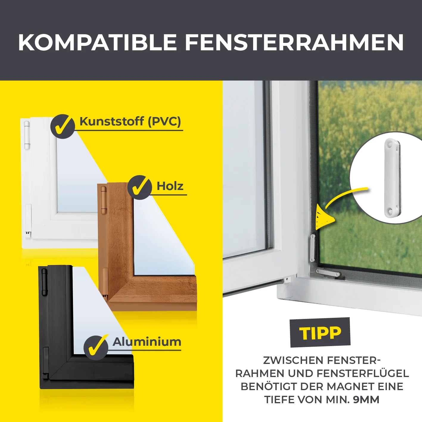 Insektenschutzgitter mit Magnetbefestigung - 4er-Set - 110 x 130 cm - Schwarz - Image 8