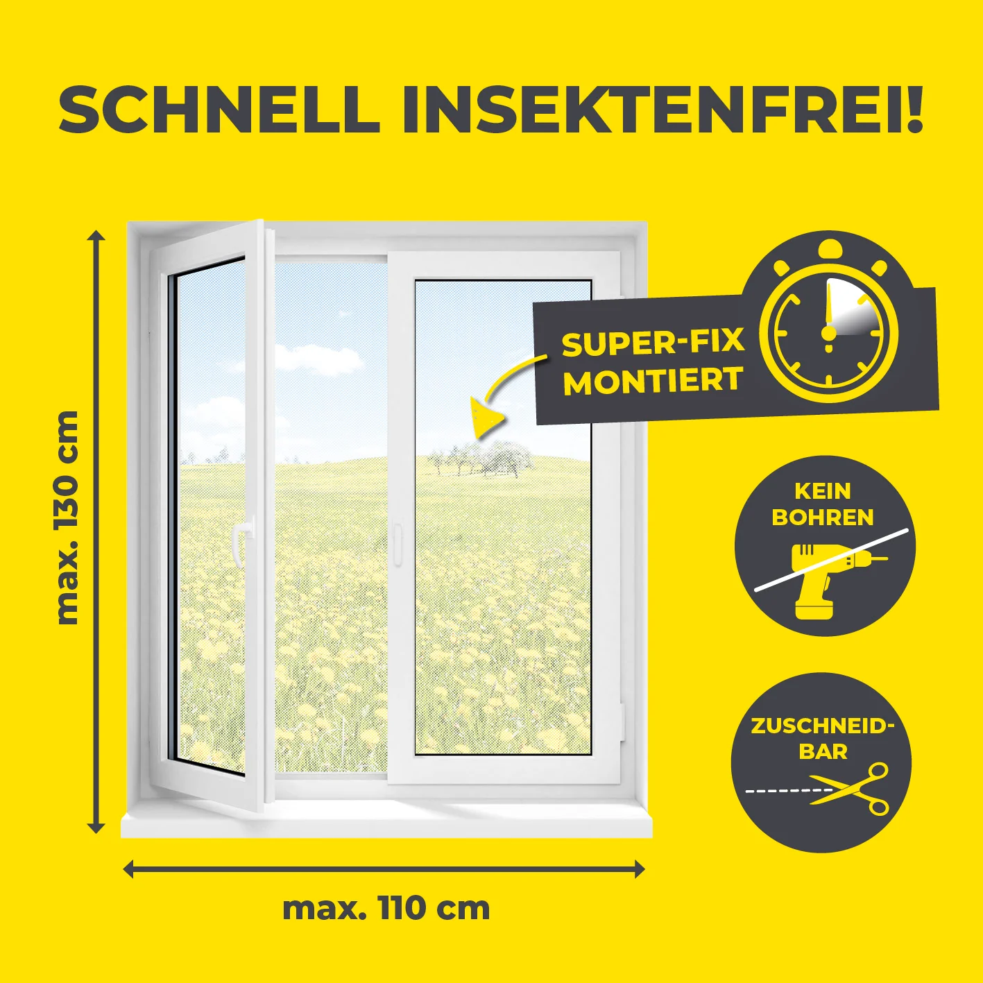 Insektenschutzgitter mit Magnetbefestigung - 4er-Set - 110 x 130 cm - Weiß - Image 5