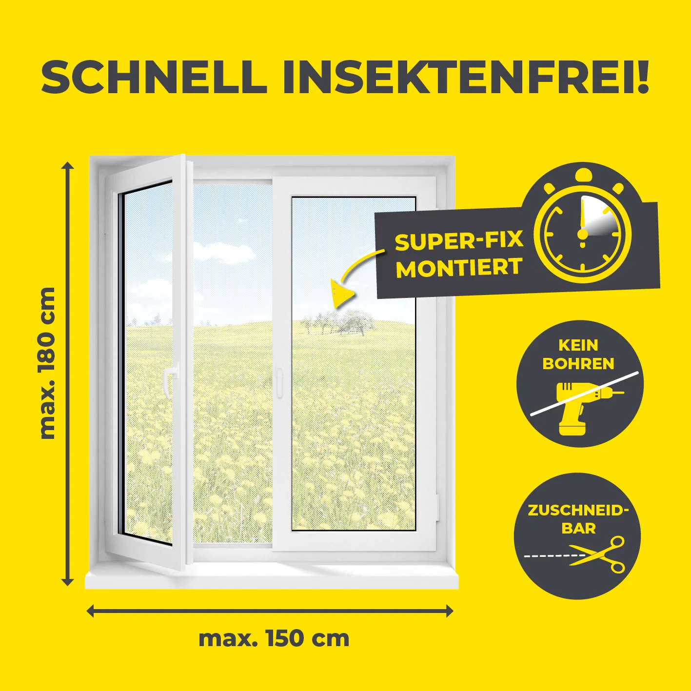 Insektenschutzgitter mit Magnetbefestigung - 4er-Set - 150 x 180 cm - Weiß - Image 5