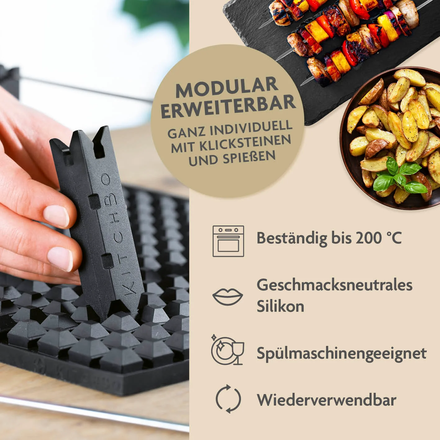 Starter Set - Silikon-Backmatte inkl. 2 Spieße + 4 Steine + 1 Schwamm - Image 3