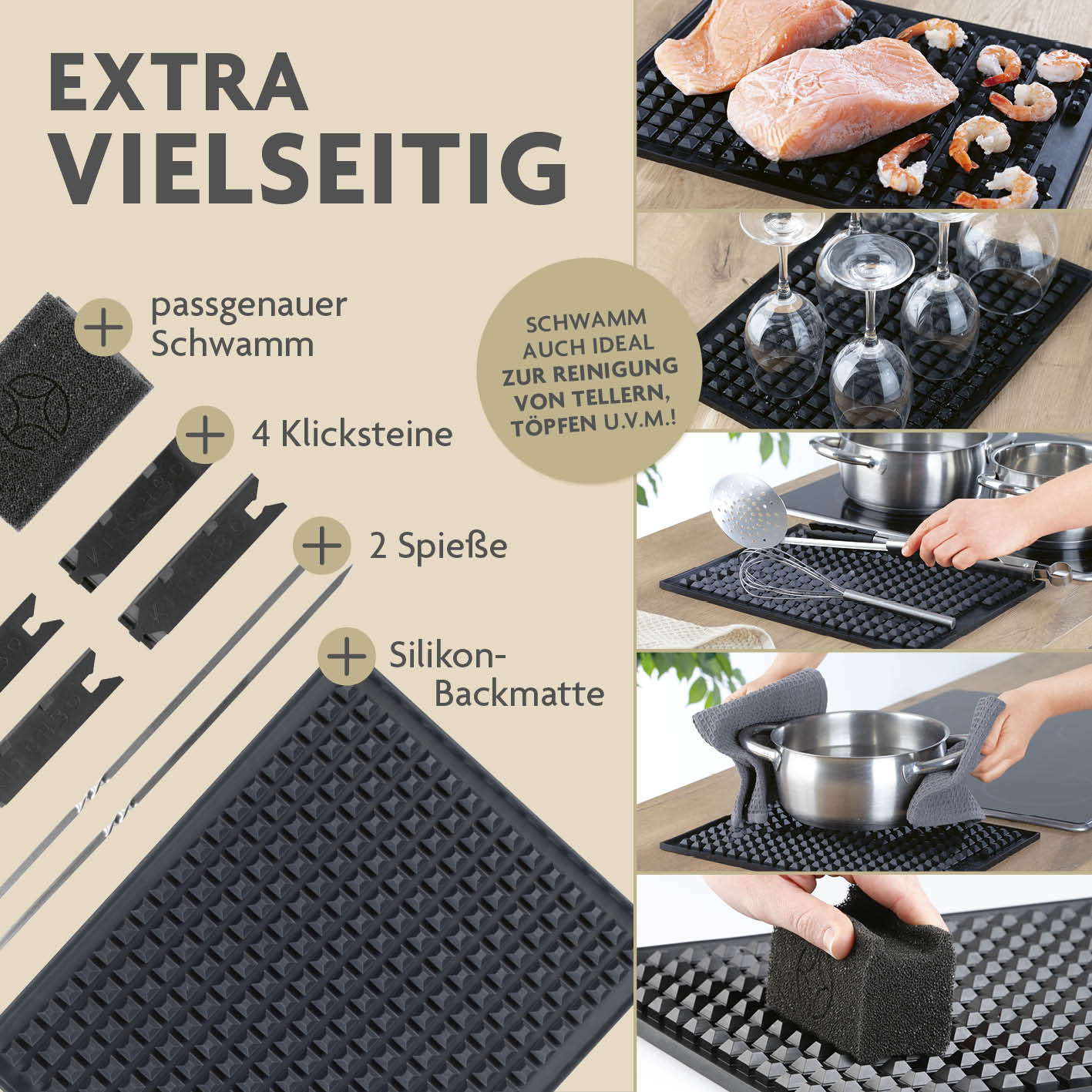 Starter Set - Silikon-Backmatte inkl. 2 Spieße + 4 Steine + 1 Schwamm - Image 6