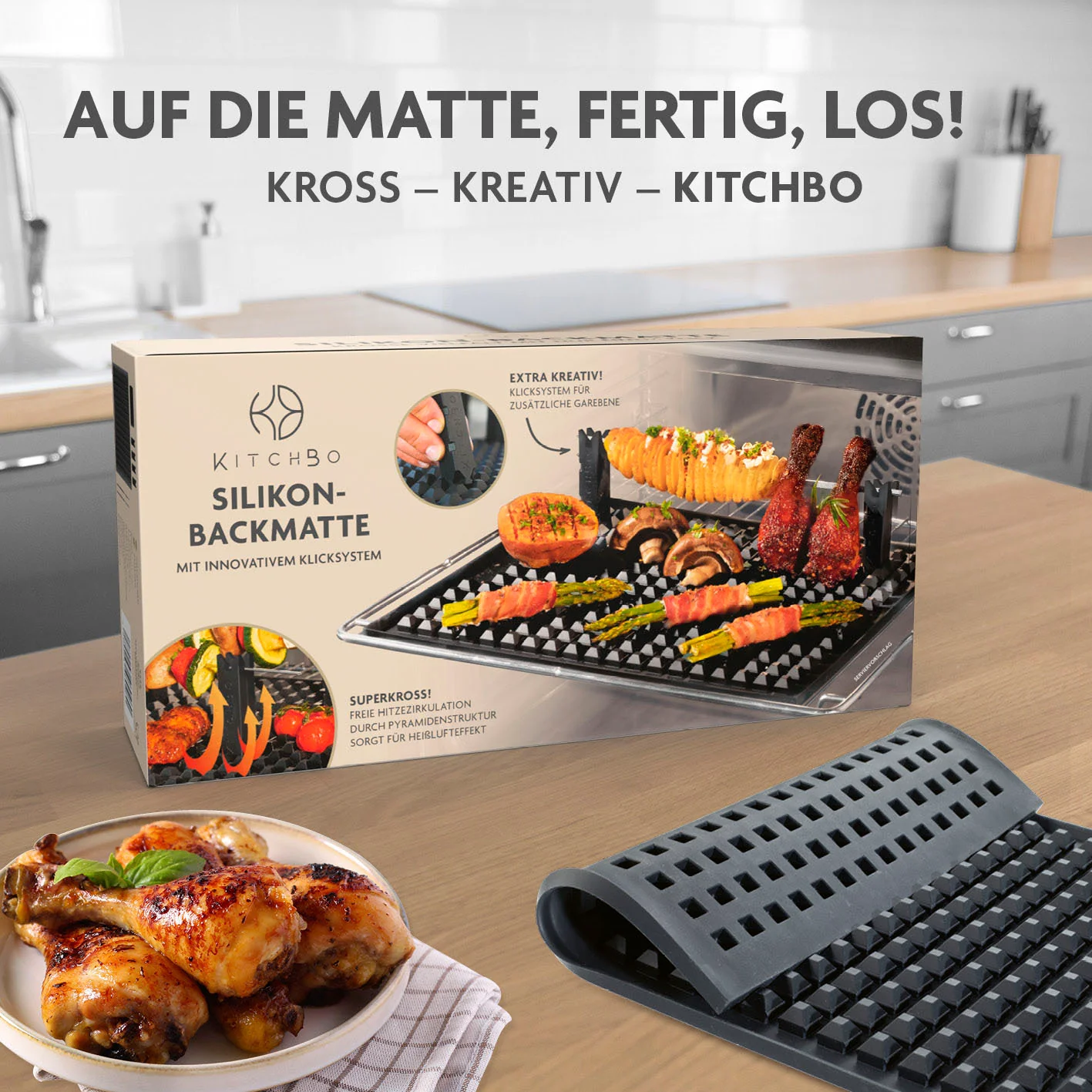 Starter Set - Silikon-Backmatte inkl. 2 Spieße + 4 Steine + 1 Schwamm - Image 7