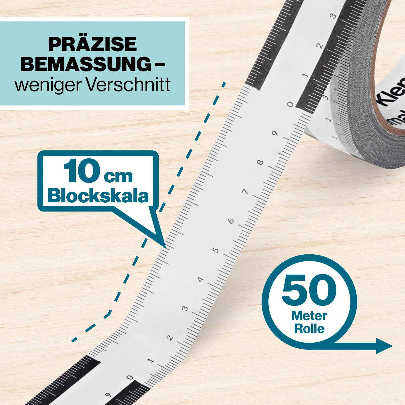 Klebemaßband 50 m selbstklebend, 10-cm-Skala, Abroller - Image 7