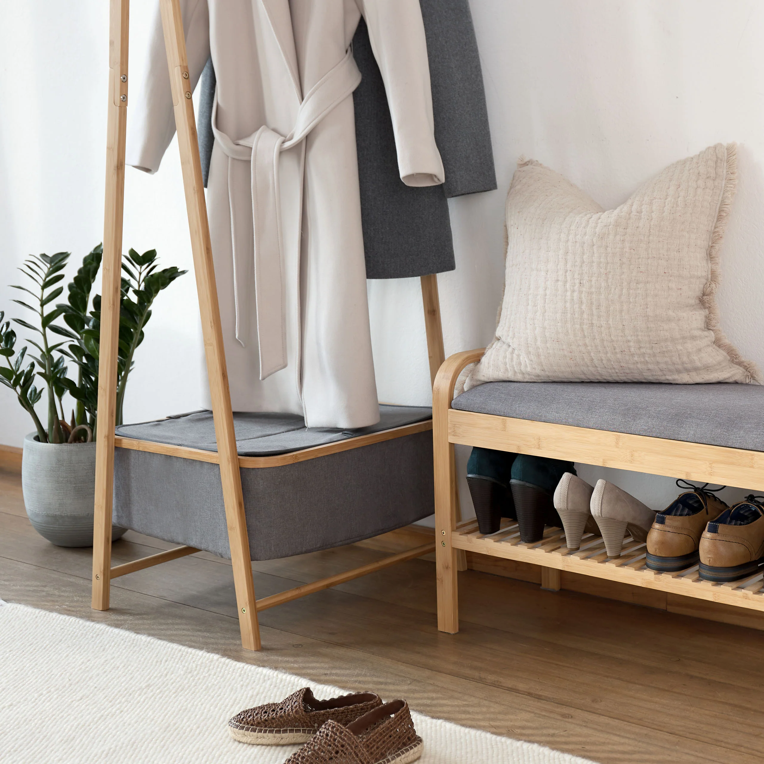 Kleiderständer aus Bambus - 159 x 60 x 45 cm - Beige - Image 8