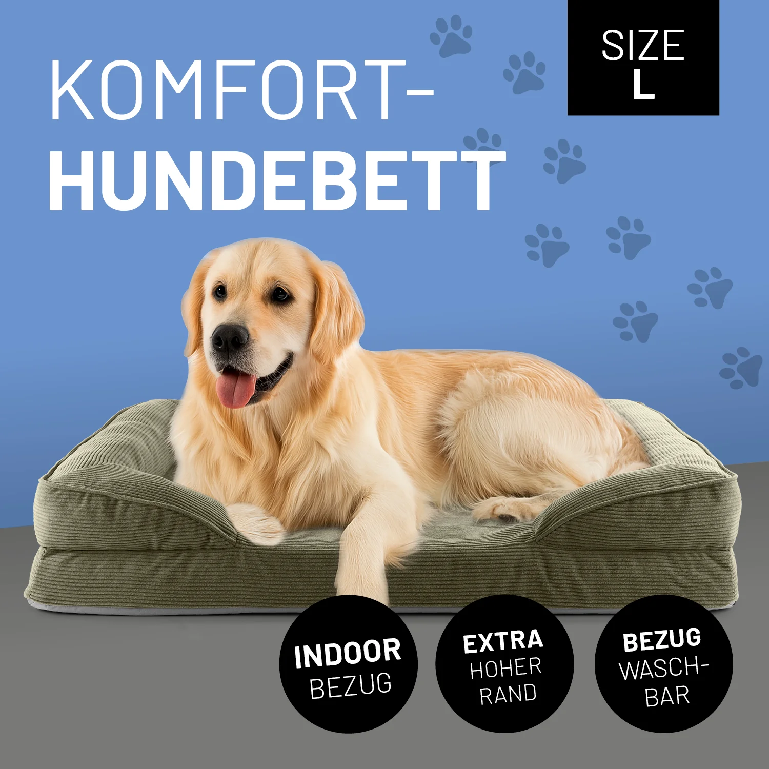Komfort-Hundebett aus der LUMALAND Cord-Reihe - Gr. L - 110 x 75 cm - Grau - Image 3