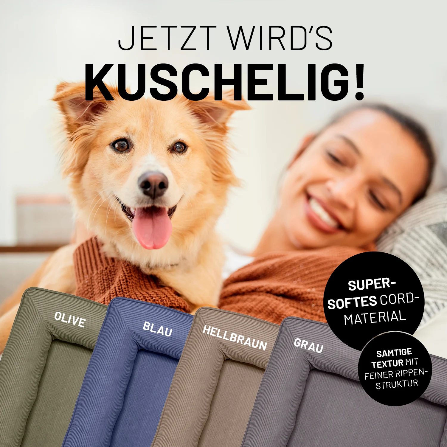 Komfort-Hundebett aus der LUMALAND Cord-Reihe - Gr. L - 110 x 75 cm - Grau - Image 7