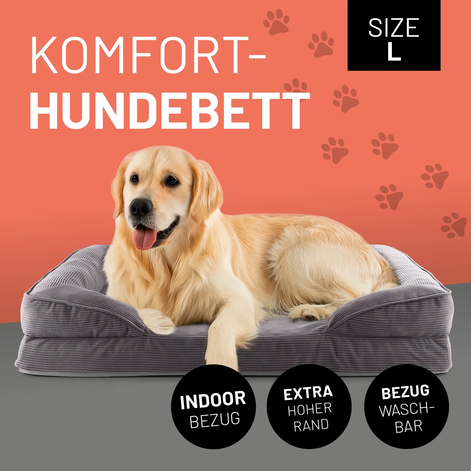 Komfort-Hundebett aus der LUMALAND Cord-Reihe - Gr. L - 110 x 75 cm - Grau - Image 2
