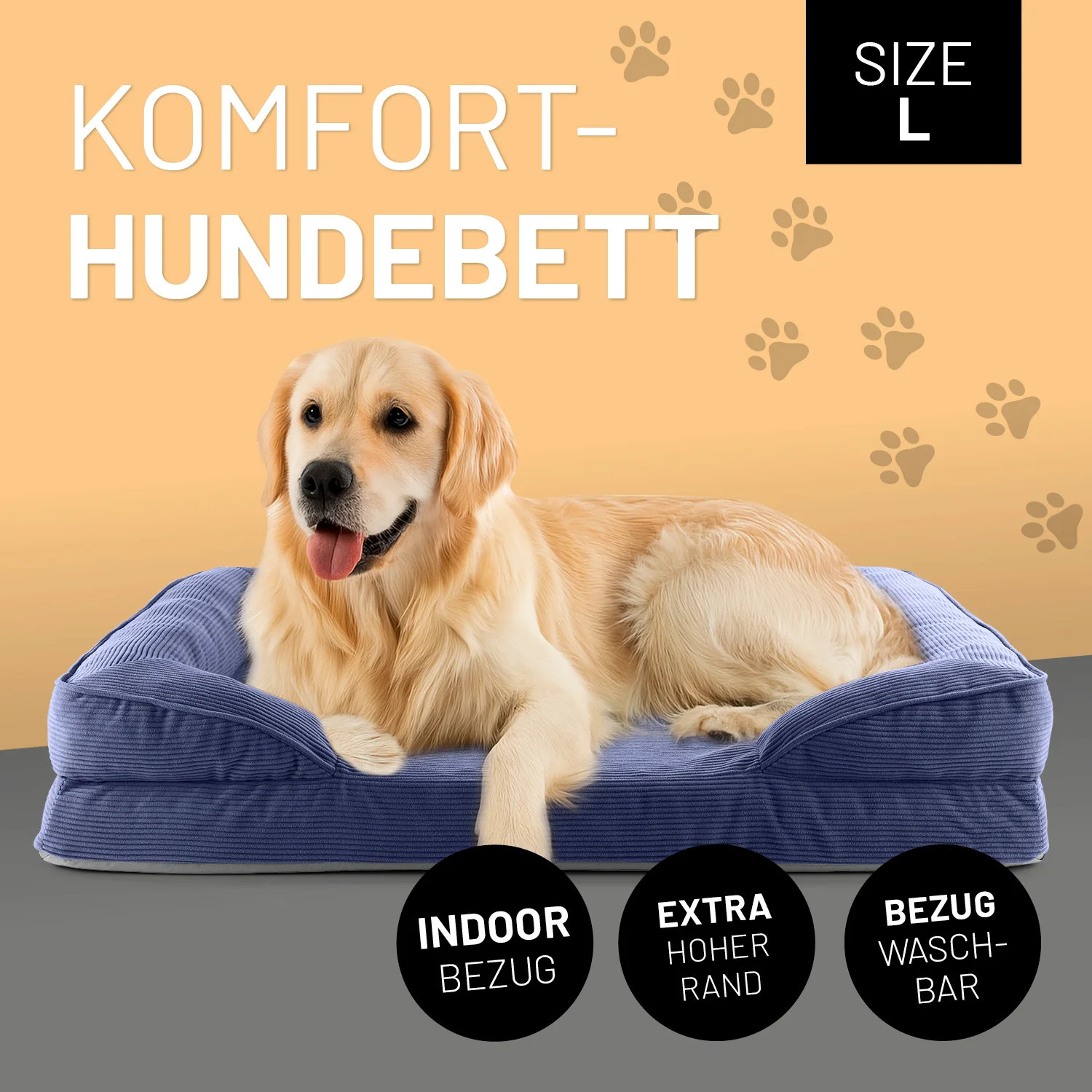 Komfort-Hundebett aus der LUMALAND Cord-Reihe - Gr. L - 110 x 75 cm - Grau - Image 2