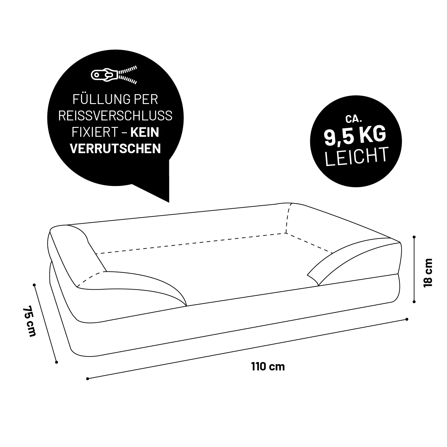 Komfort-Hundebett aus der LUMALAND Cord-Reihe - Gr. L - 110 x 75 cm - Grau - Image 8