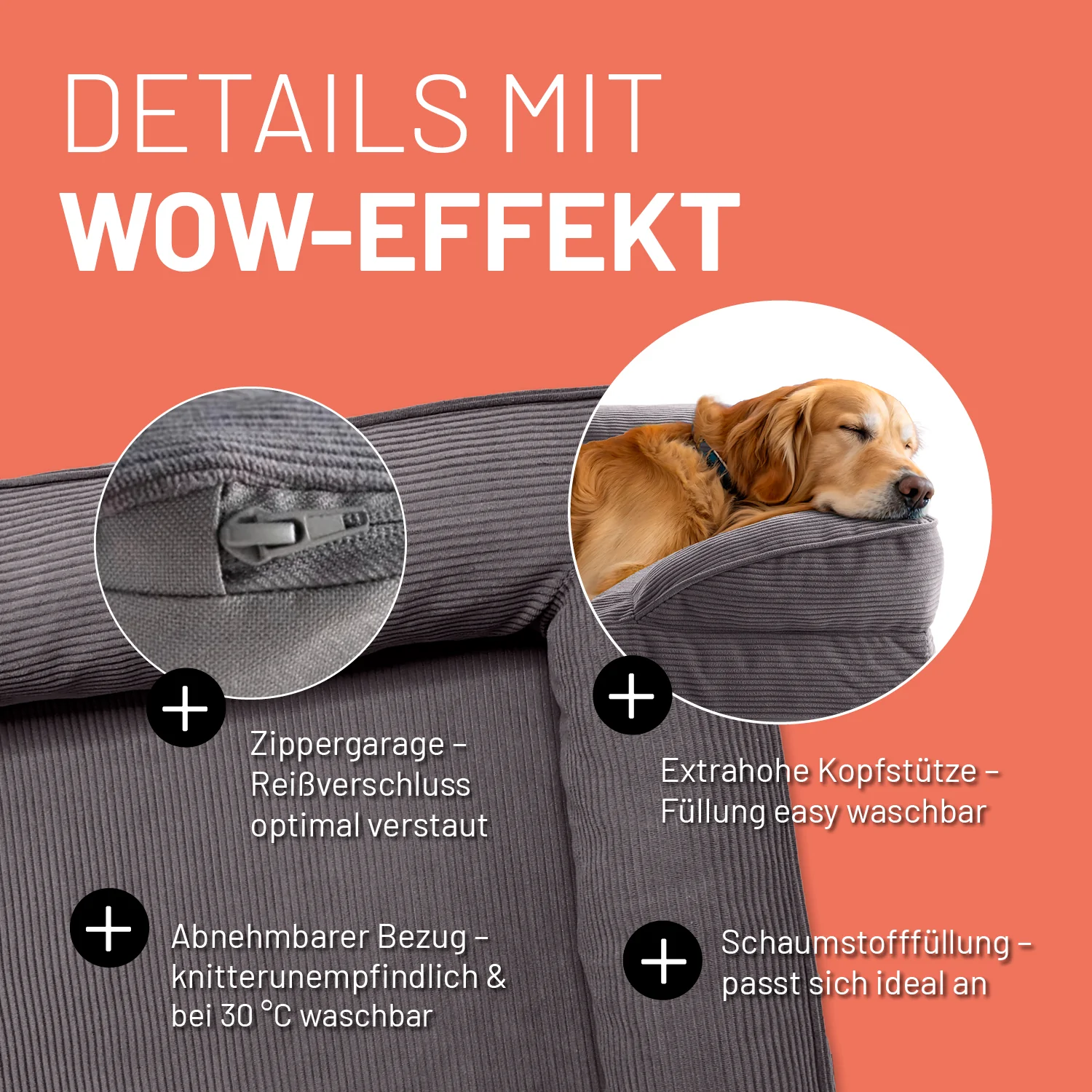 Komfort-Hundebett aus der LUMALAND Cord-Reihe - Gr. L - 110 x 75 cm - Grau - Image 4