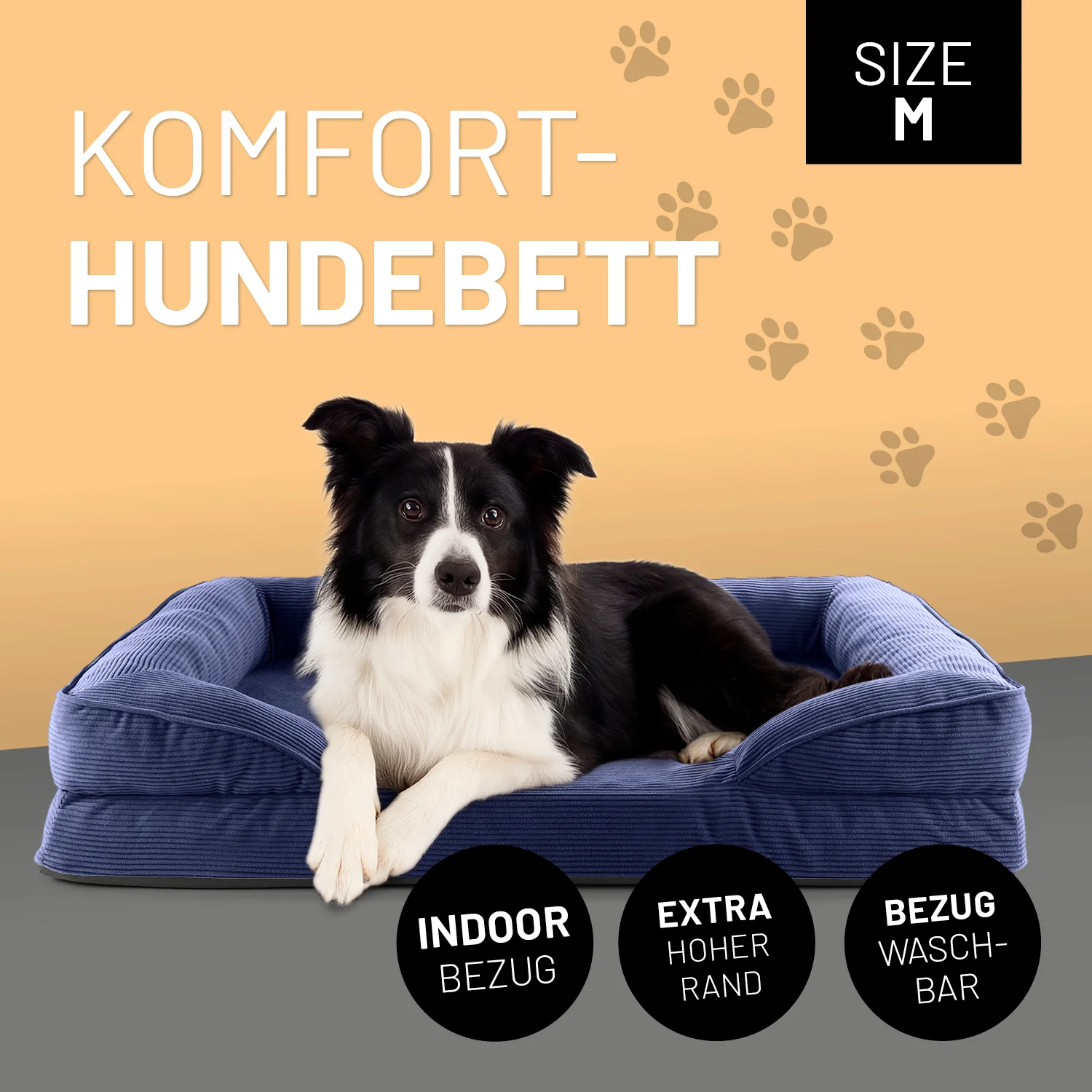 Komfort-Hundebett aus der LUMALAND Cord-Reihe - Gr. M - 90 x 65 cm - Grau - Image 2