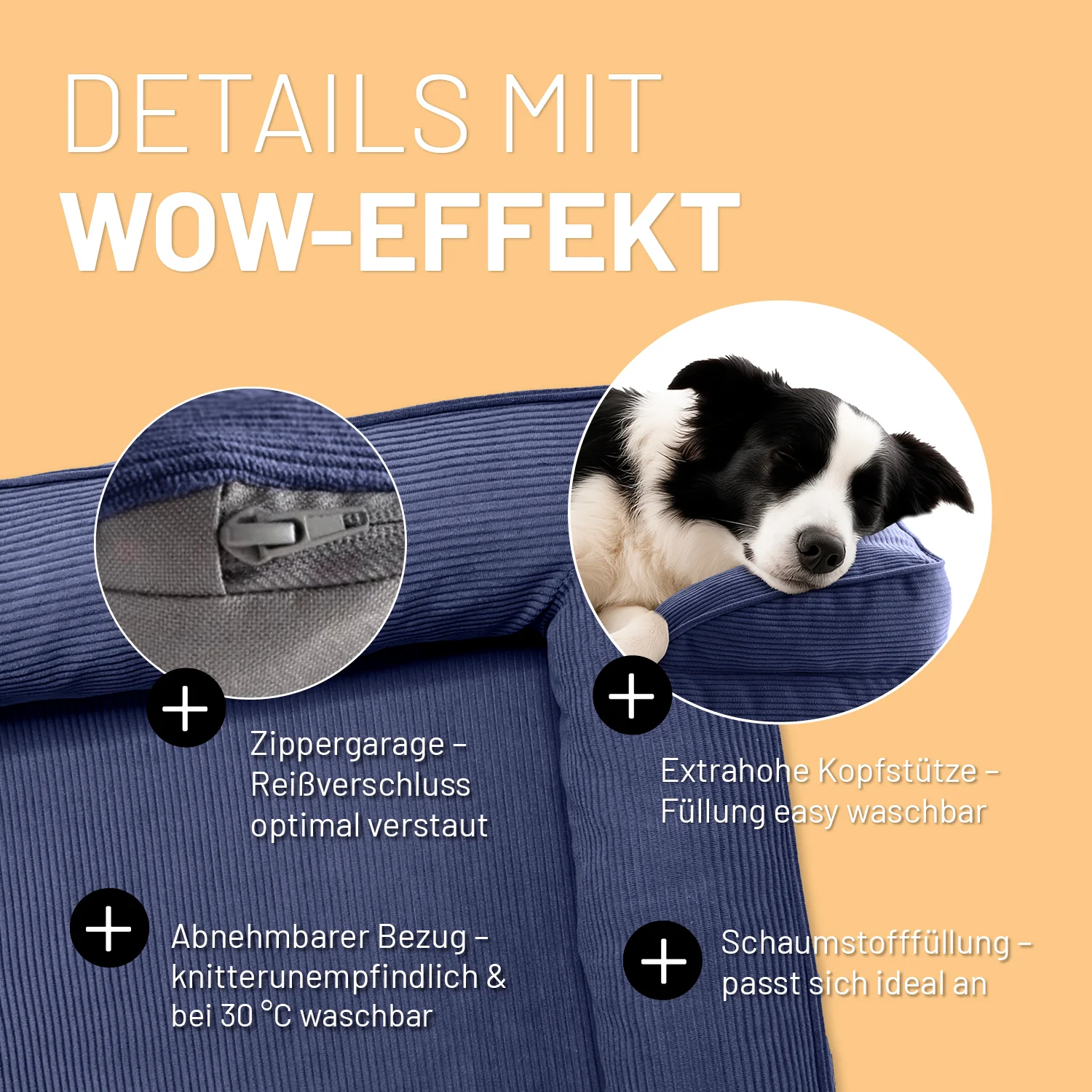 Komfort-Hundebett aus der LUMALAND Cord-Reihe - Gr. M - 90 x 65 cm - Grau - Image 4