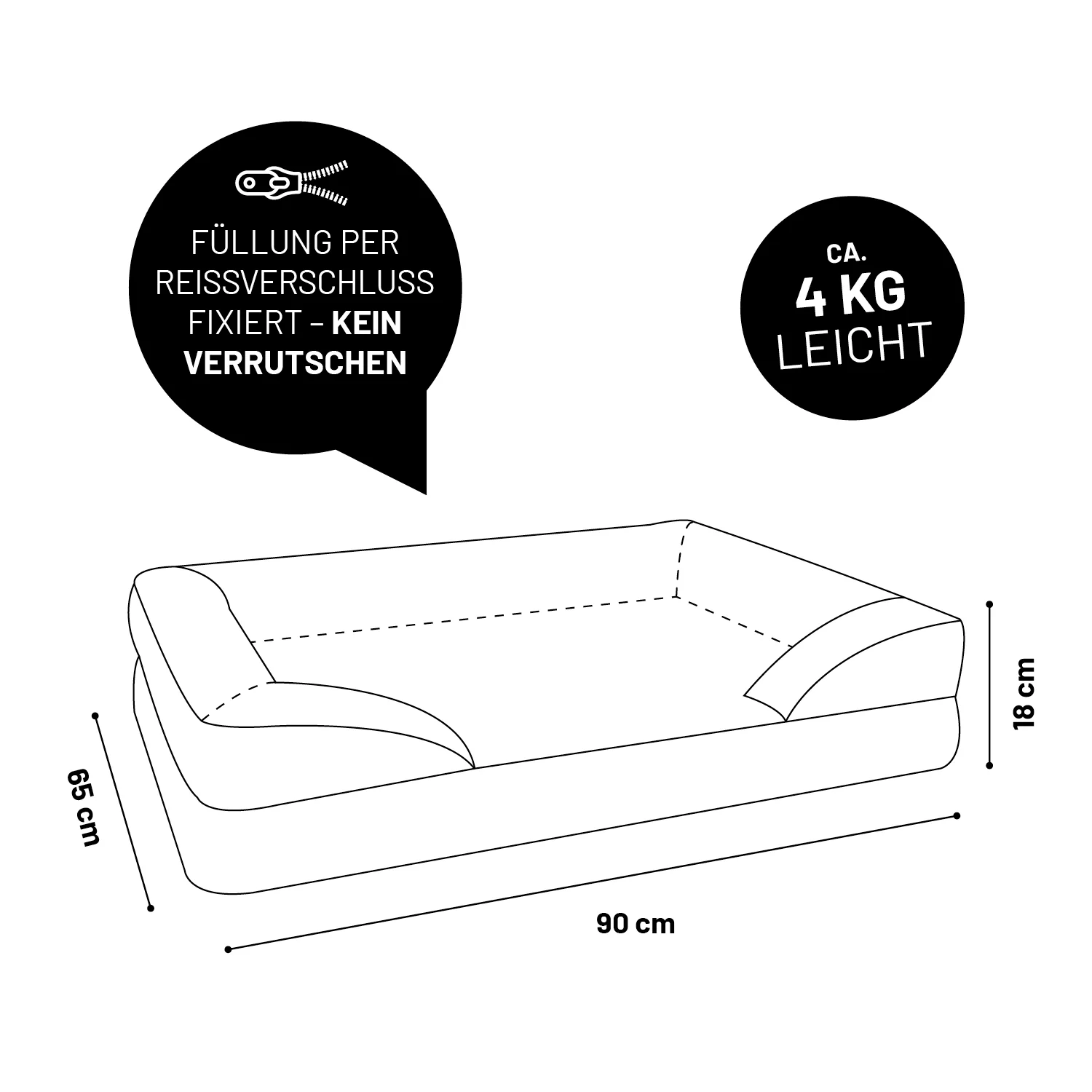Komfort-Hundebett aus der LUMALAND Cord-Reihe - Gr. M - 90 x 65 cm - Grau - Image 8
