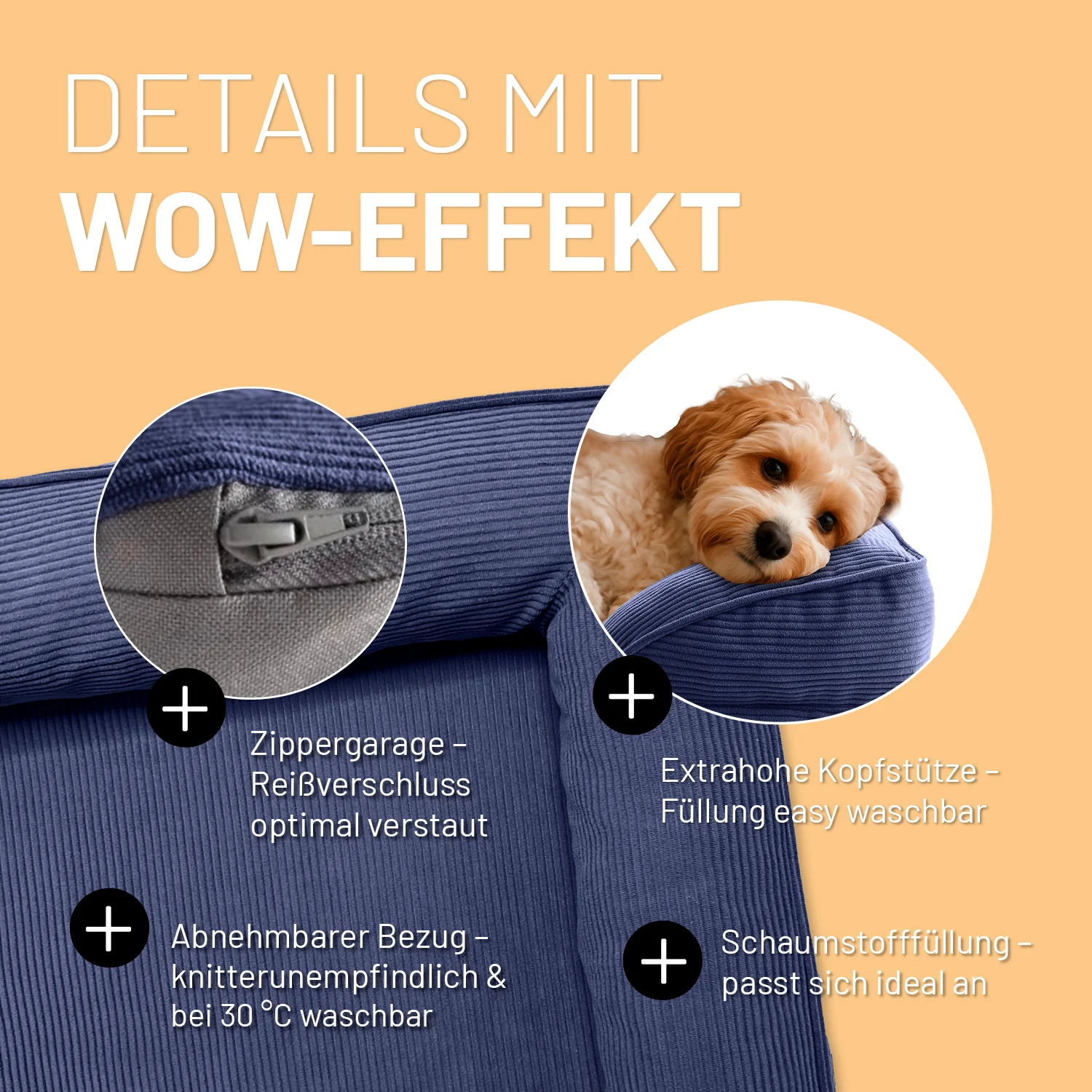 Komfort-Hundebett aus der LUMALAND Cord-Reihe - Gr. S - 70 x 60 cm - Grau - Image 4