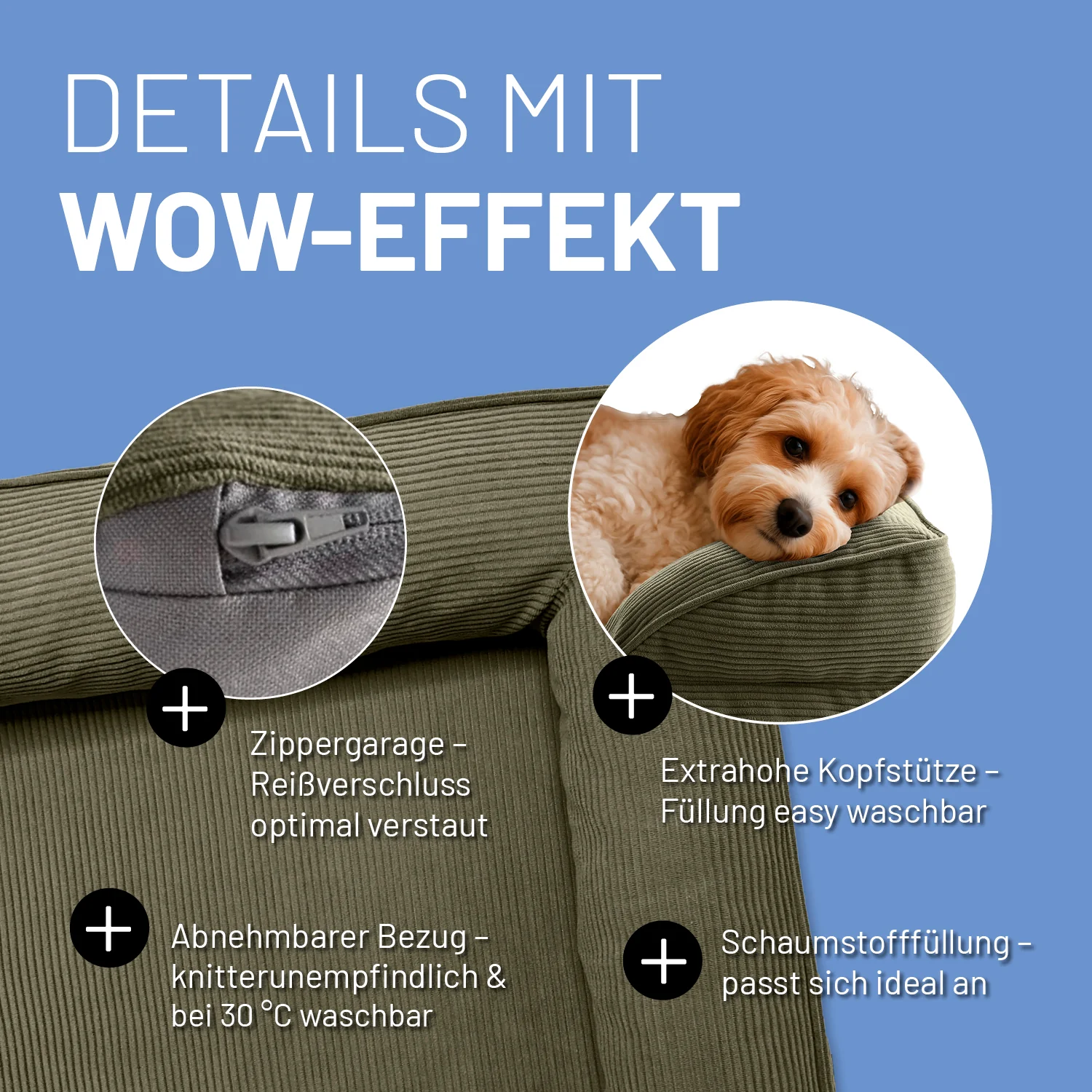 Komfort-Hundebett aus der LUMALAND Cord-Reihe - Gr. S - 70 x 60 cm - Grau - Image 4