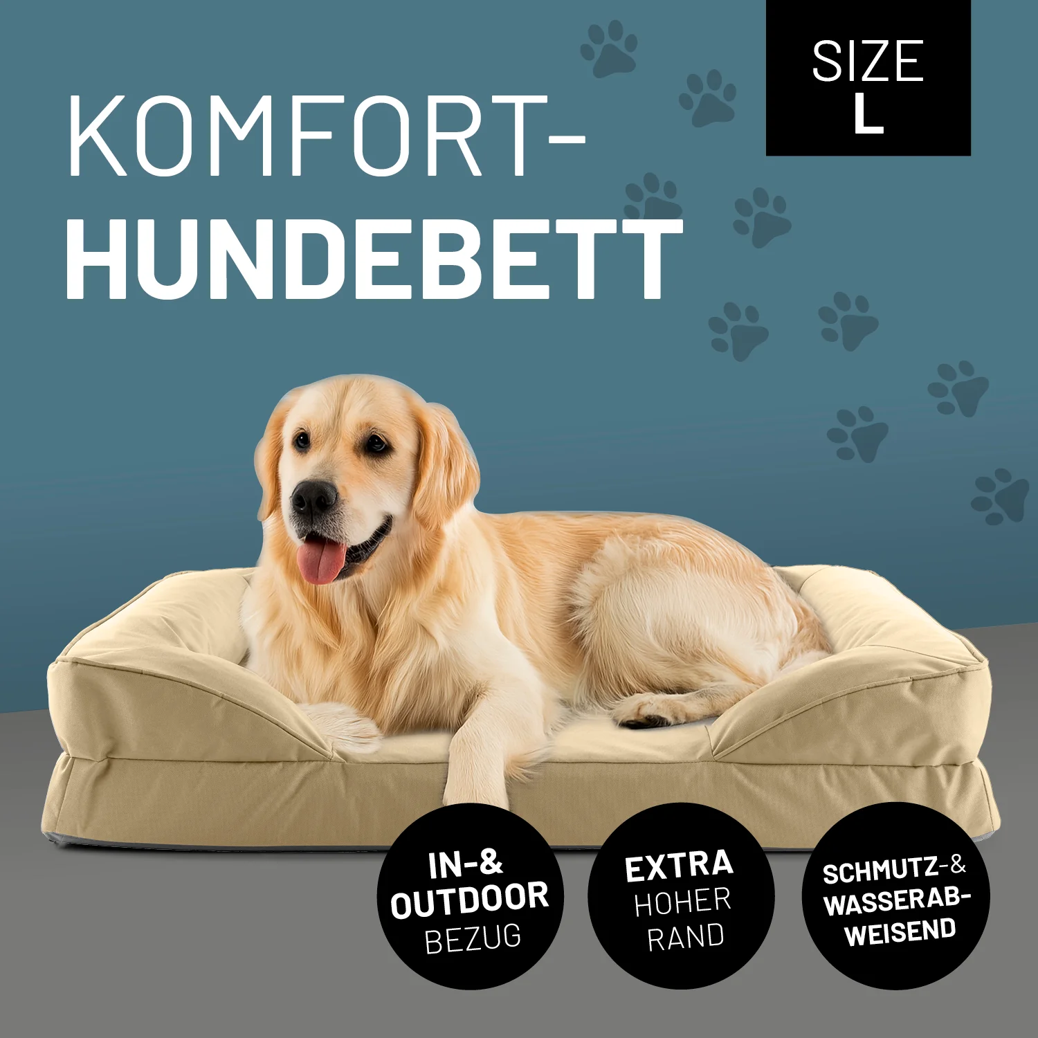 Komfort-Hundebett aus der LUMALAND Outdoor-Kollektion - Gr. L - 110 x 75 cm - Beige - Image 2