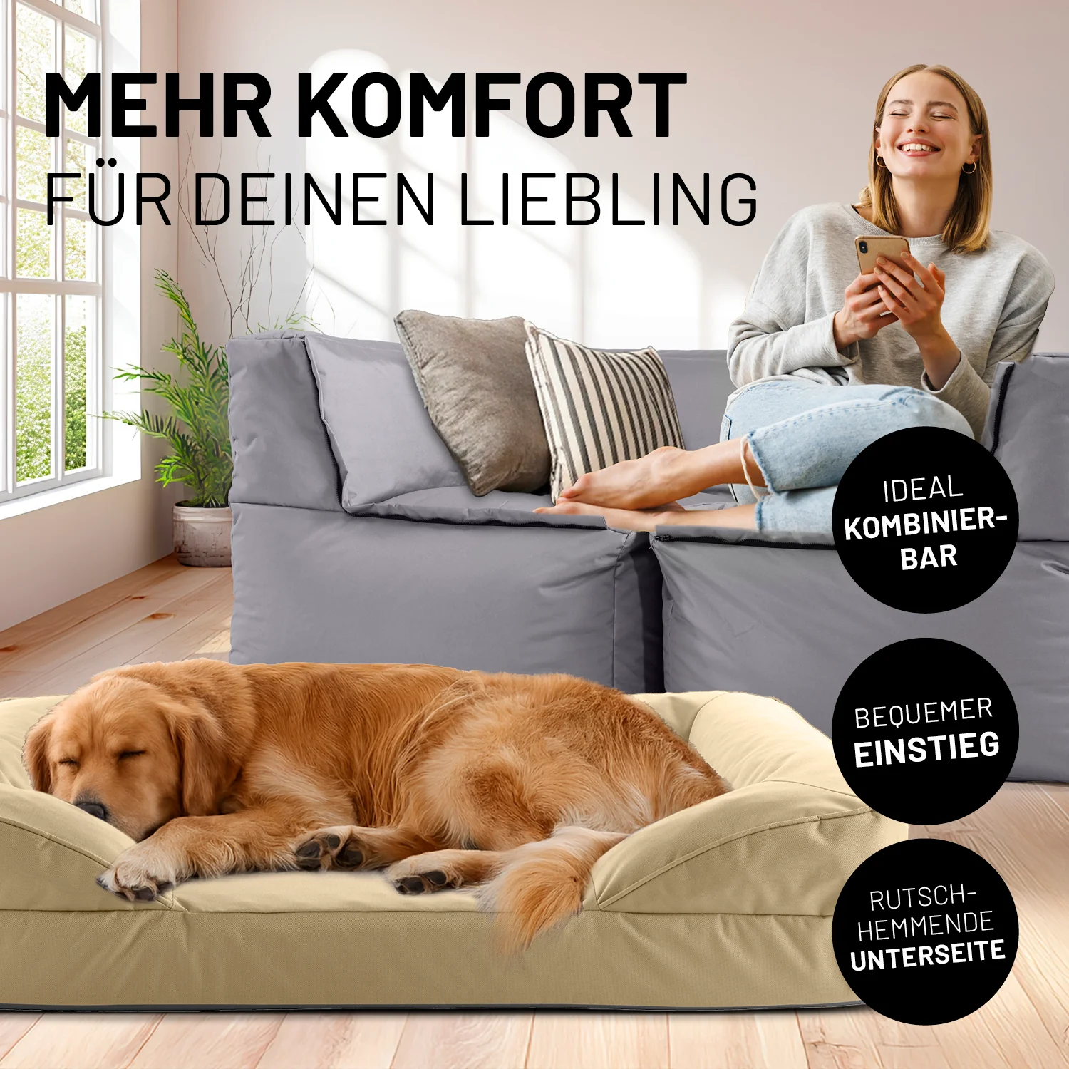 Komfort-Hundebett aus der LUMALAND Outdoor-Kollektion - Gr. L - 110 x 75 cm - Beige - Image 3