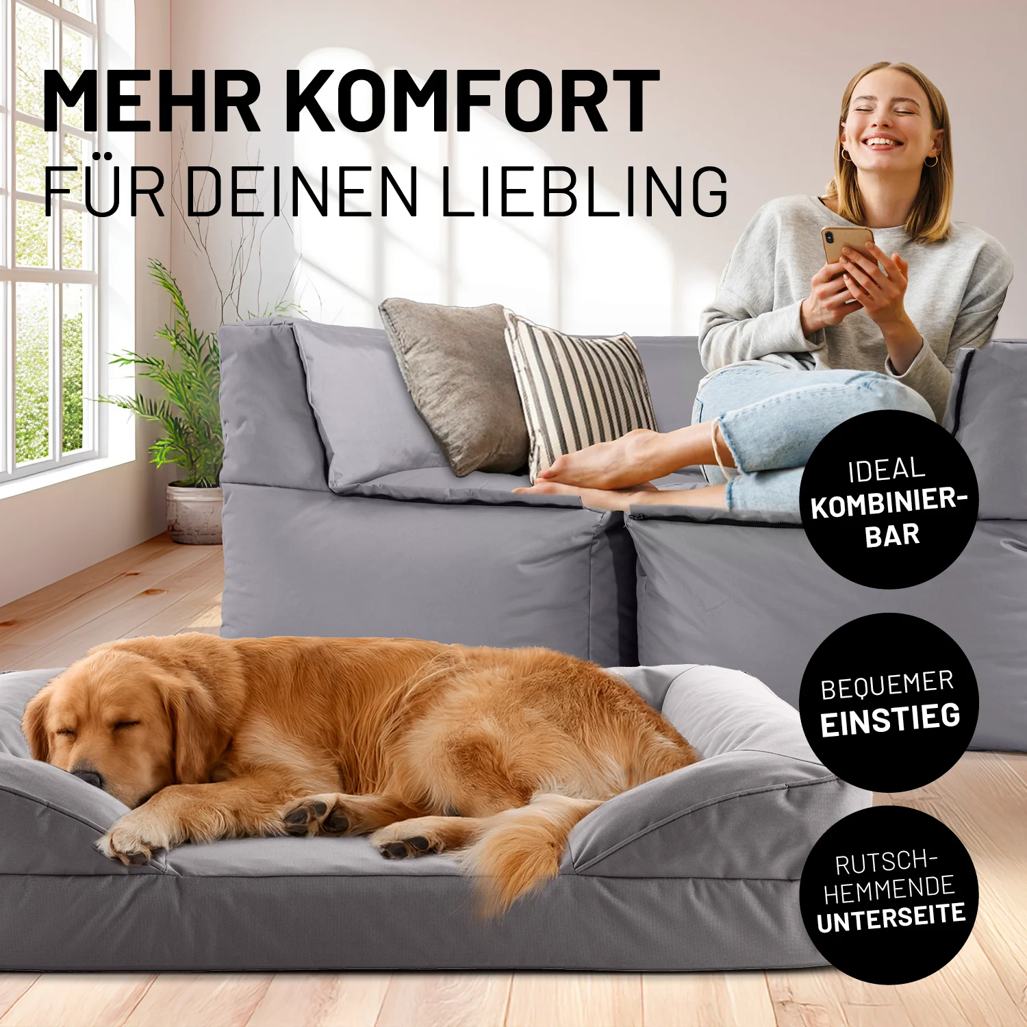 Komfort-Hundebett aus der LUMALAND Outdoor-Kollektion - Gr. L - 110 x 75 cm - Grau - Image 11