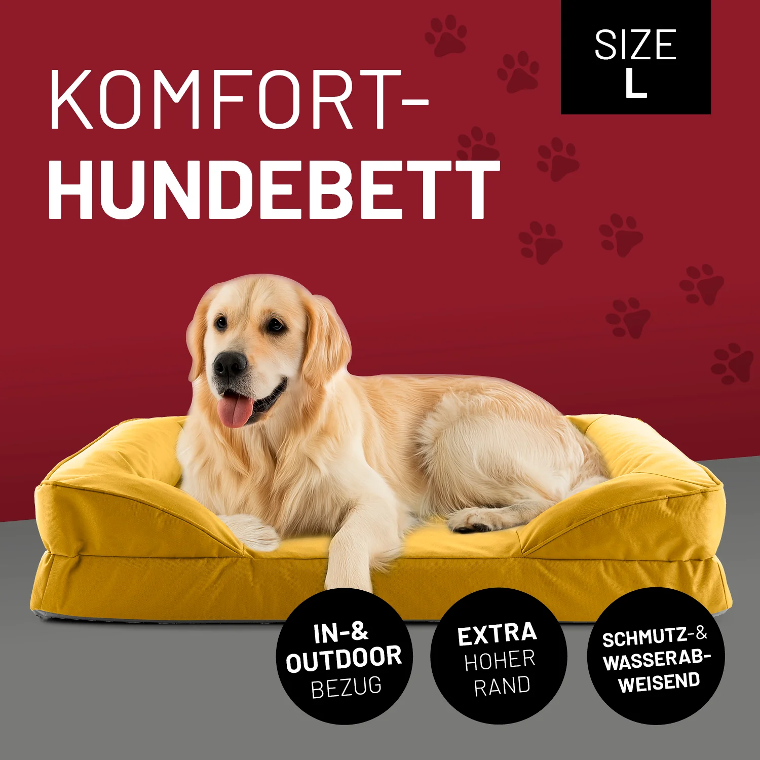 Komfort-Hundebett aus der LUMALAND Outdoor-Kollektion - Gr. L - 110 x 75 cm - Senfgelb - Image 2