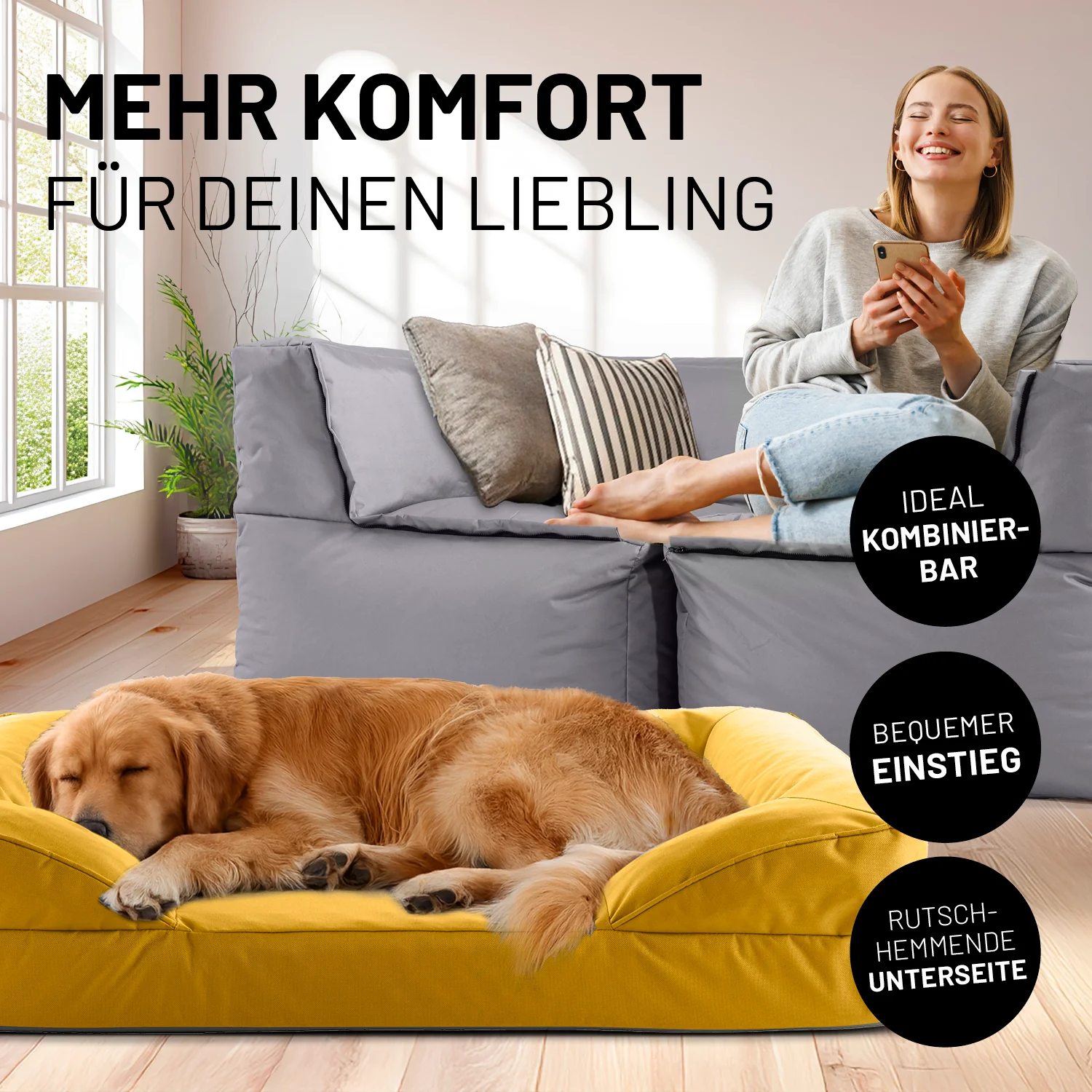 Komfort-Hundebett aus der LUMALAND Outdoor-Kollektion - Gr. L - 110 x 75 cm - Senfgelb - Image 3