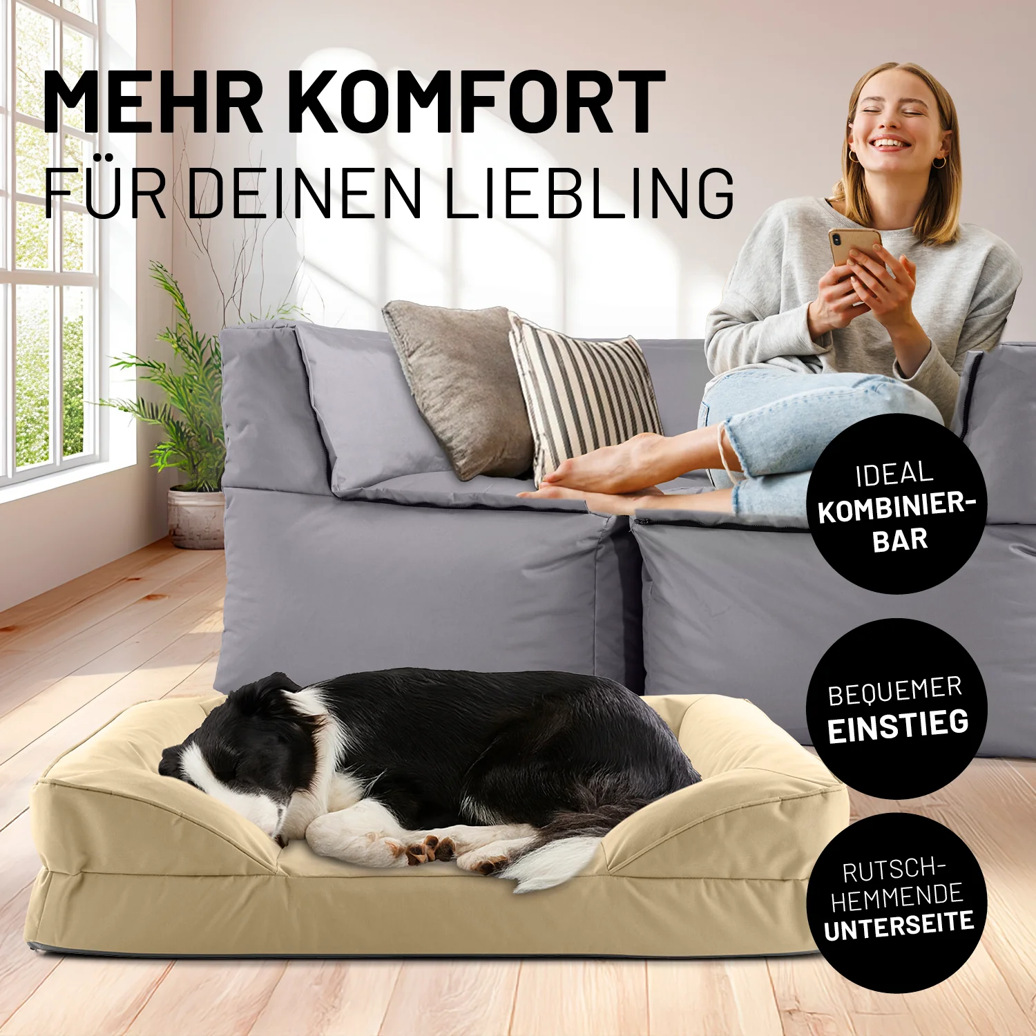Komfort-Hundebett aus der LUMALAND Outdoor-Kollektion - Gr. M - 90 x 65 cm - Beige - Image 3