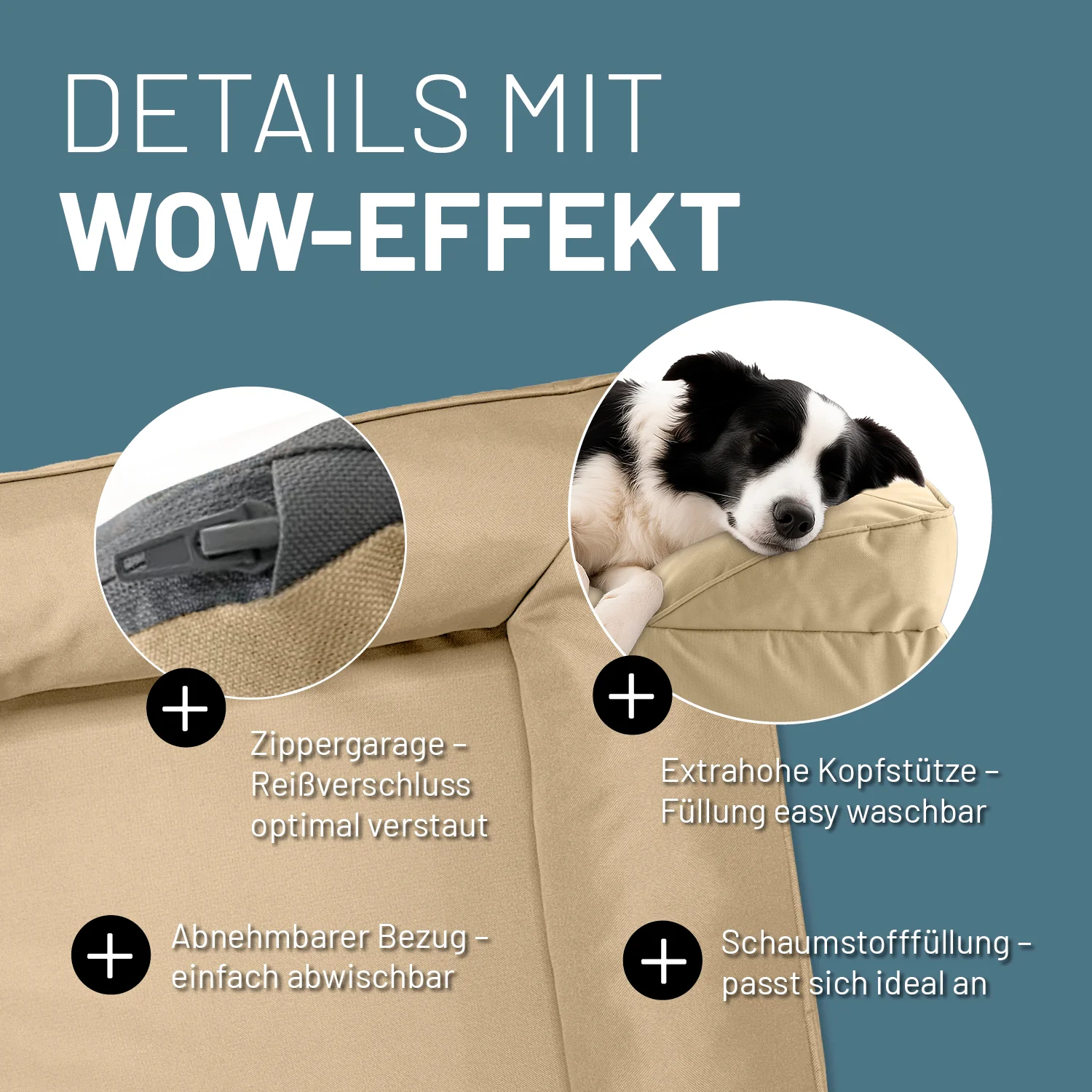 Komfort-Hundebett aus der LUMALAND Outdoor-Kollektion - Gr. M - 90 x 65 cm - Beige - Image 4