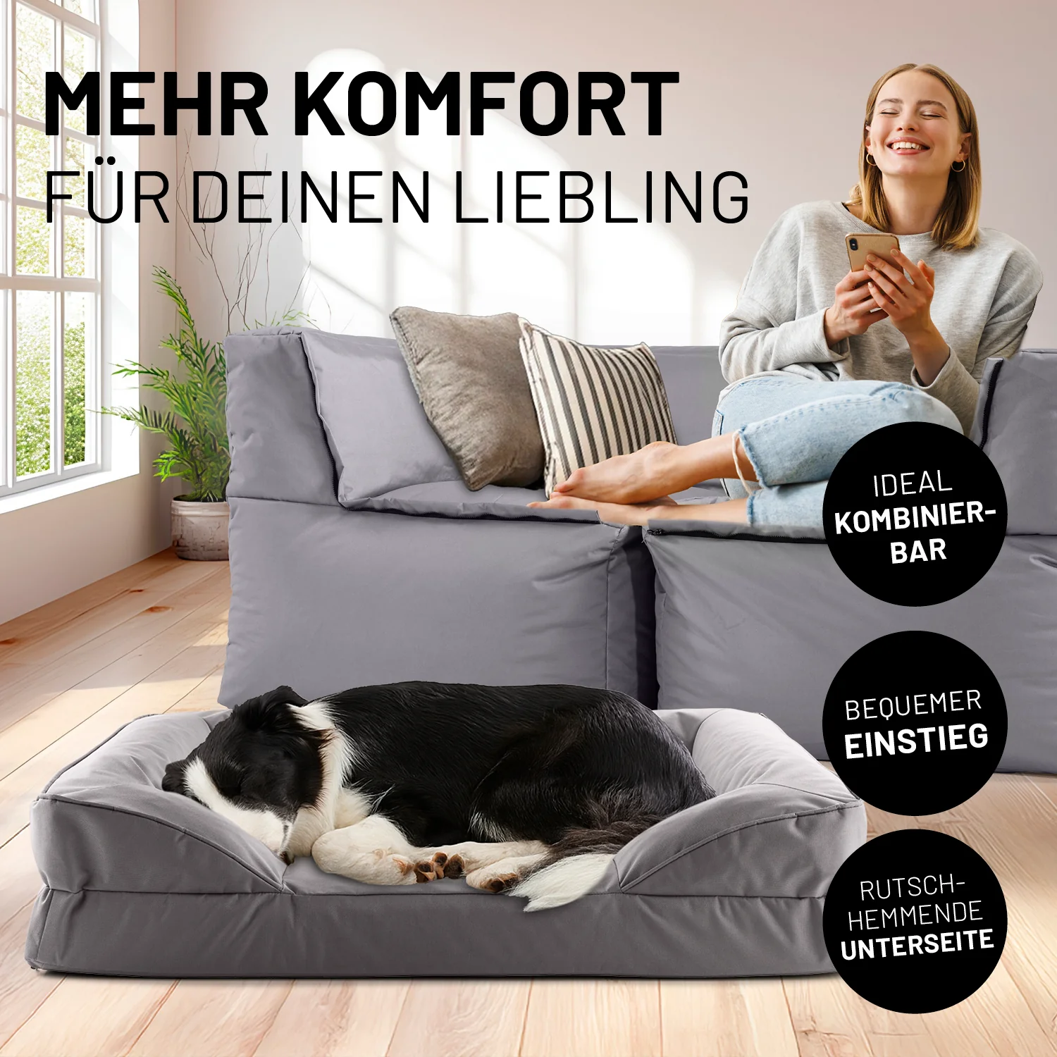 Komfort-Hundebett aus der LUMALAND Outdoor-Kollektion - Gr. M - 90 x 65 cm - Grau - Image 3