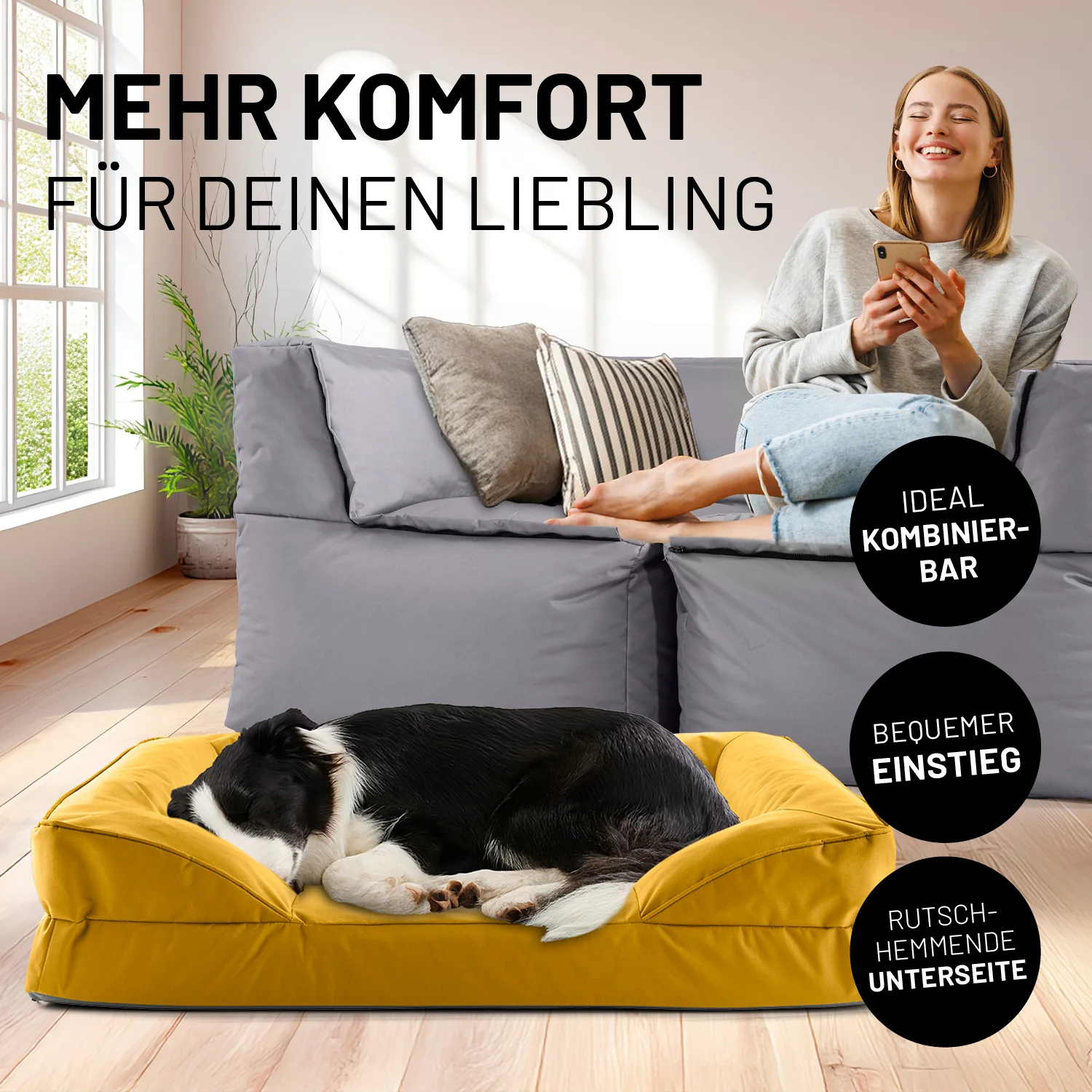 Komfort-Hundebett aus der LUMALAND Outdoor-Kollektion - Gr. M - 90 x 65 cm - Senfgelb - Image 3