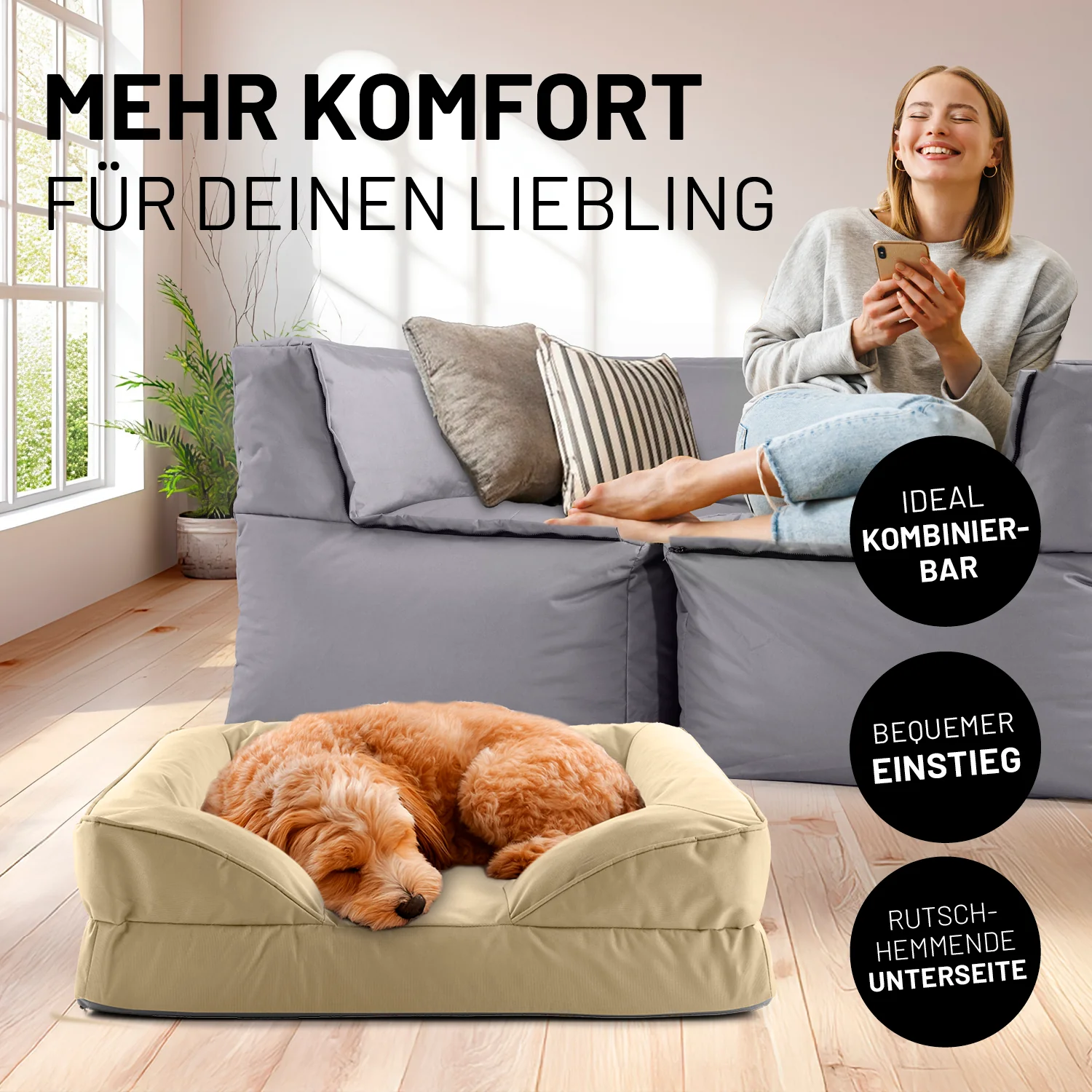 Komfort-Hundebett aus der LUMALAND Outdoor-Kollektion - Gr. S - 70 x 60 cm - Beige - Image 11