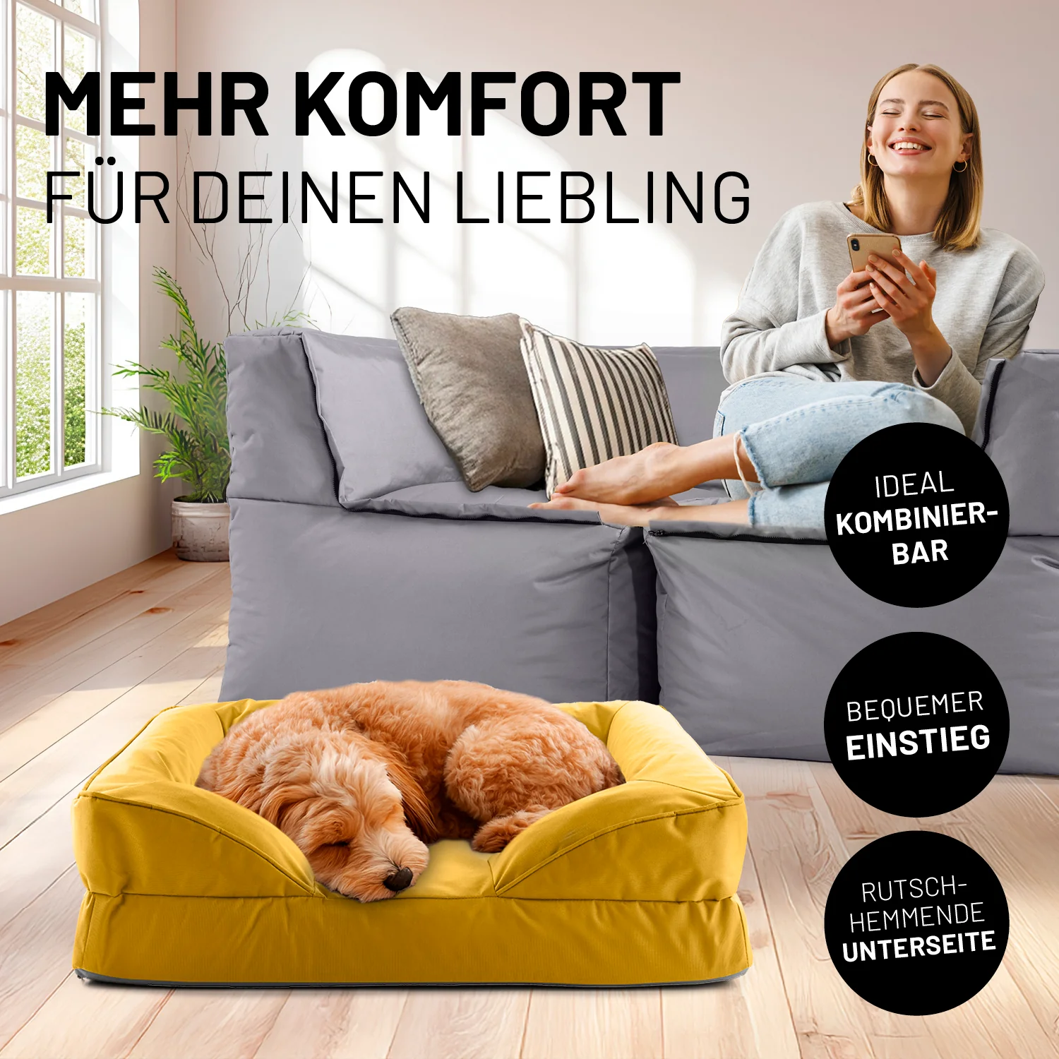 Komfort-Hundebett aus der LUMALAND Outdoor-Kollektion - Gr. S - 70 x 60 cm - Senfgelb - Image 3