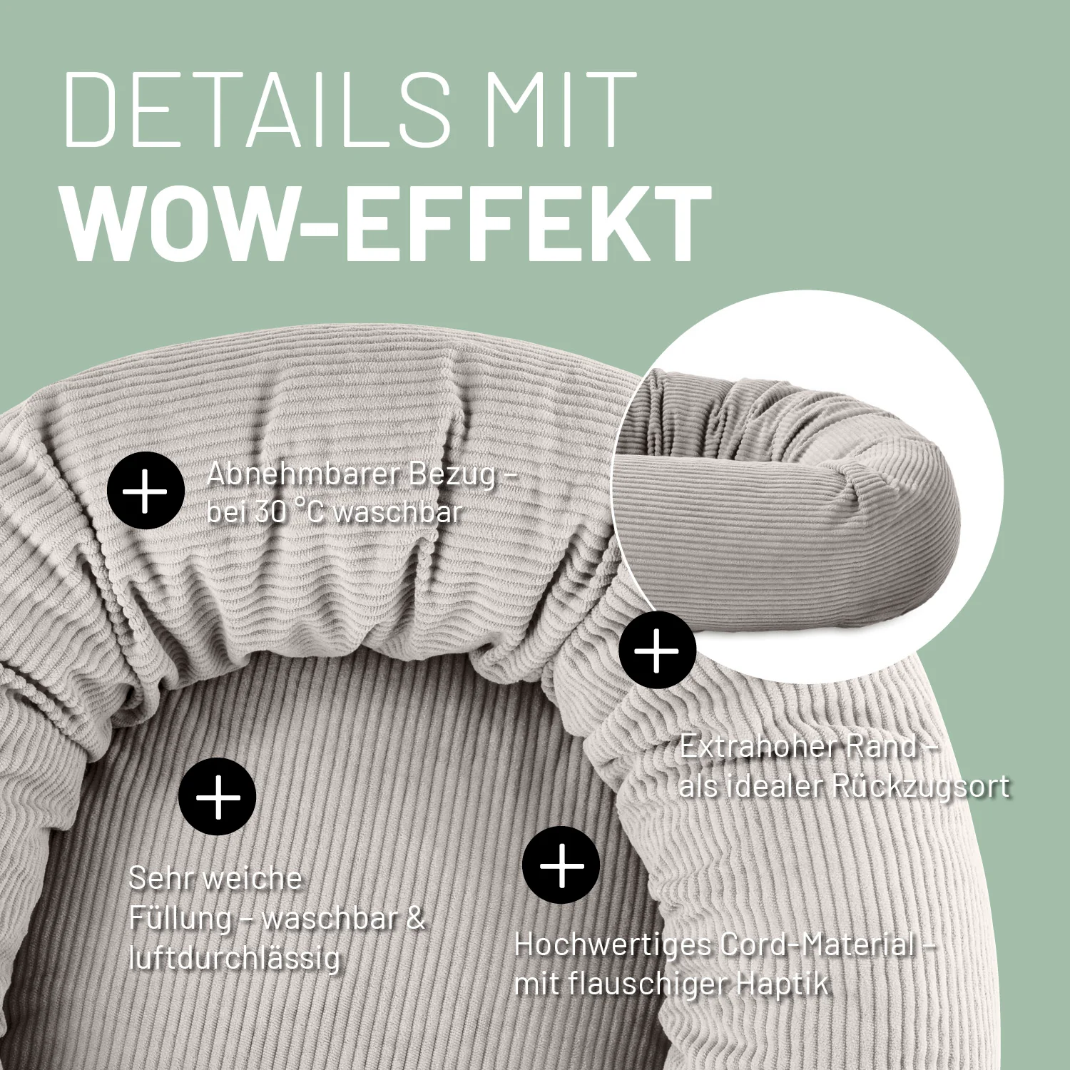 Komfort-Katzenbett aus der LUMALAND Cord-Reihe - Ø 60 cm - Beige - Image 4