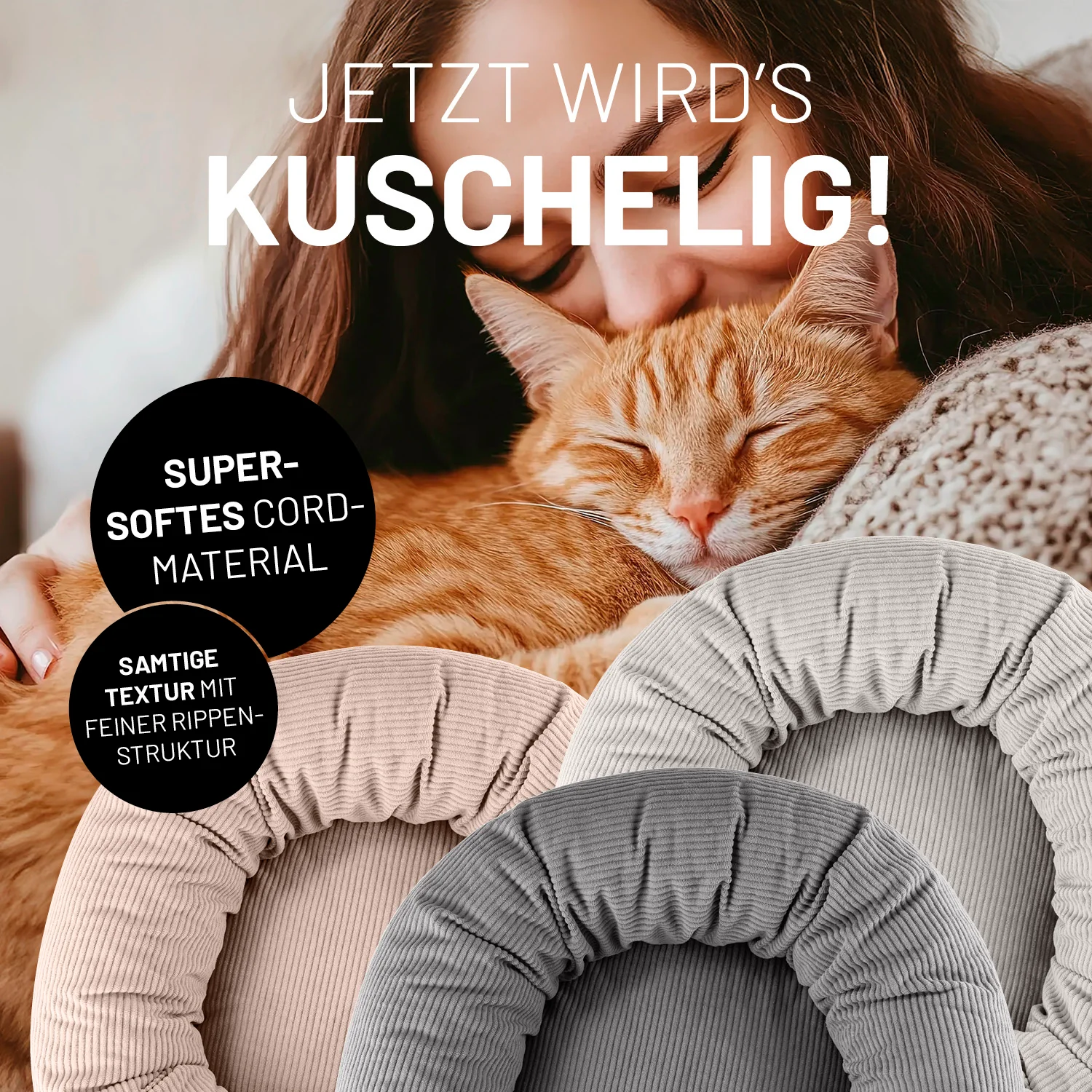 Komfort-Katzenbett aus der LUMALAND Cord-Reihe - Ø 60 cm - Beige - Image 5