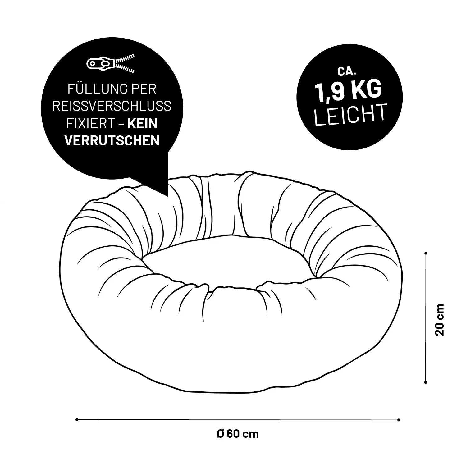 Komfort-Katzenbett aus der LUMALAND Cord-Reihe - Ø 60 cm - Beige - Image 7