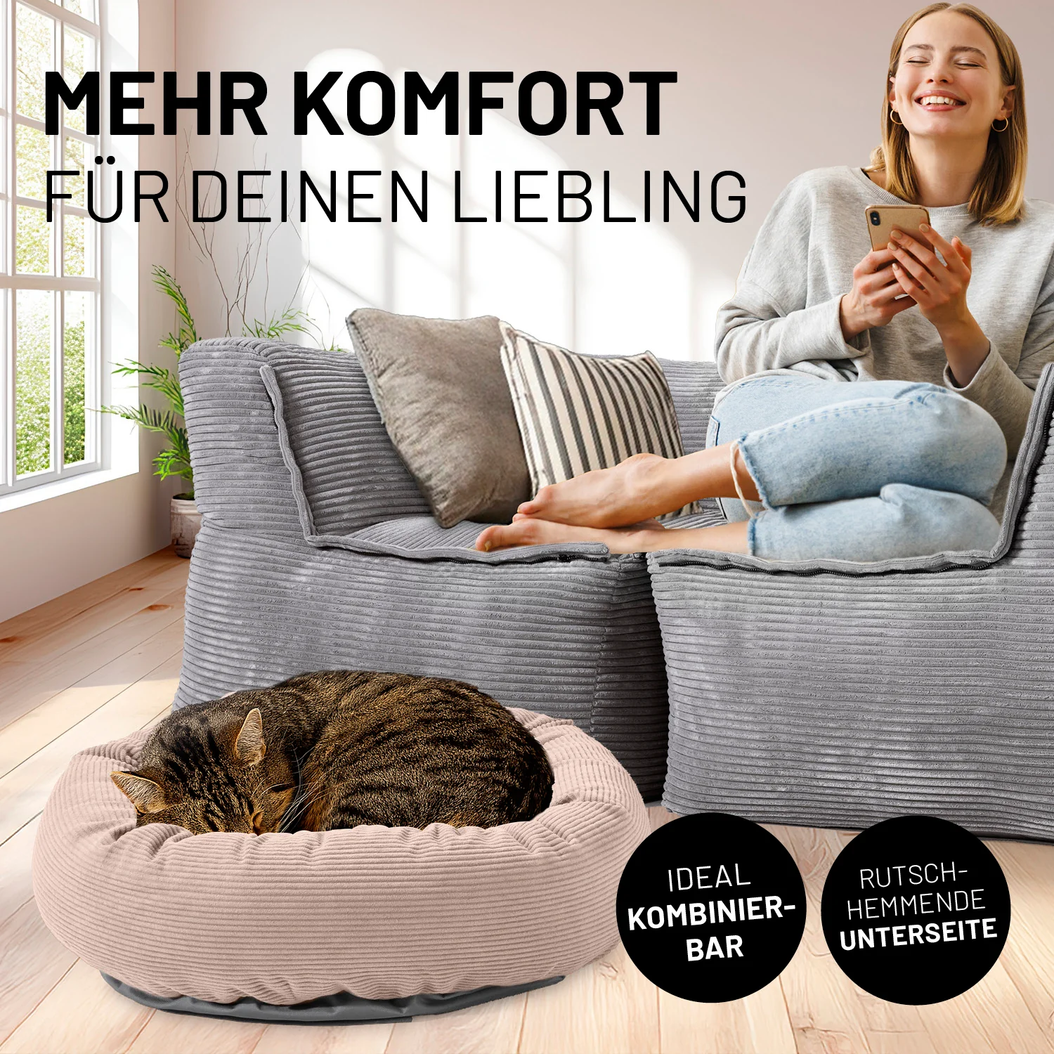Komfort-Katzenbett aus der LUMALAND Cord-Reihe - Ø 60 cm - Rosé - Image 3