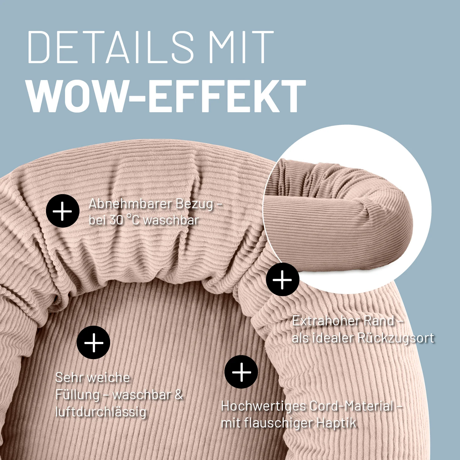Komfort-Katzenbett aus der LUMALAND Cord-Reihe - Ø 60 cm - Rosé - Image 4
