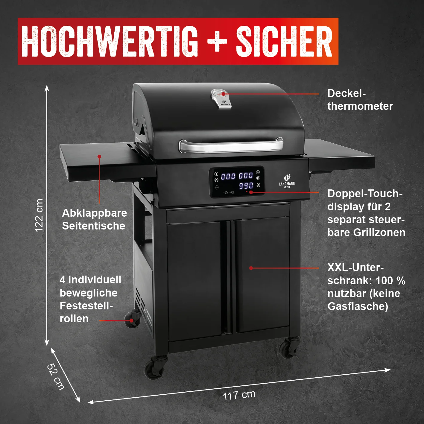 VOLTRIS Elektro-Grillwagen - Schwarz - Image 7