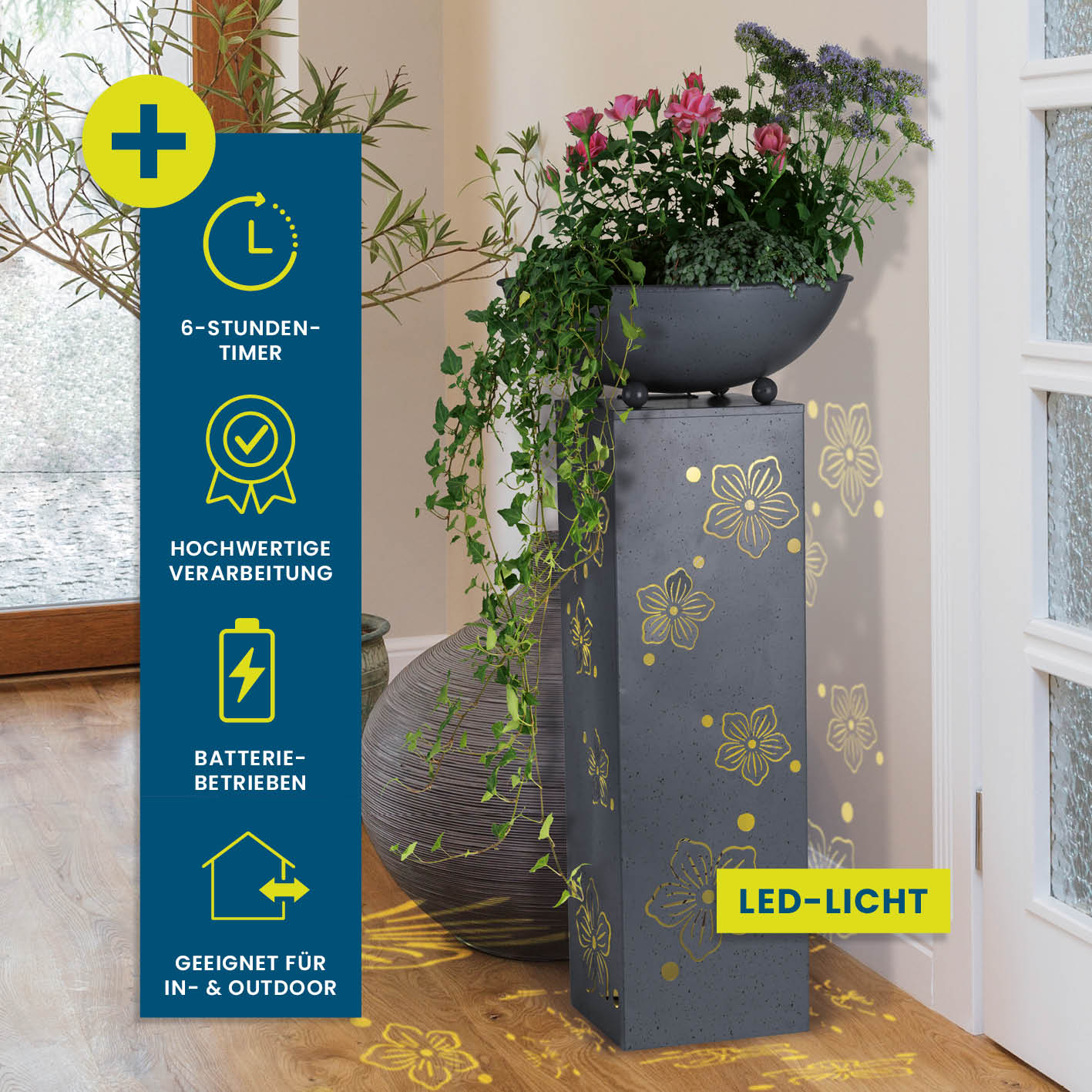 LED Pflanzsäule "Blume" in 3D Beton-Optik - Image 2