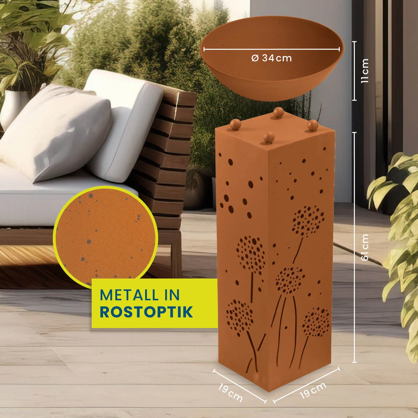 LED Pflanzsäule in Rost-Optik - 19 x 19 x 72 cm - Image 5