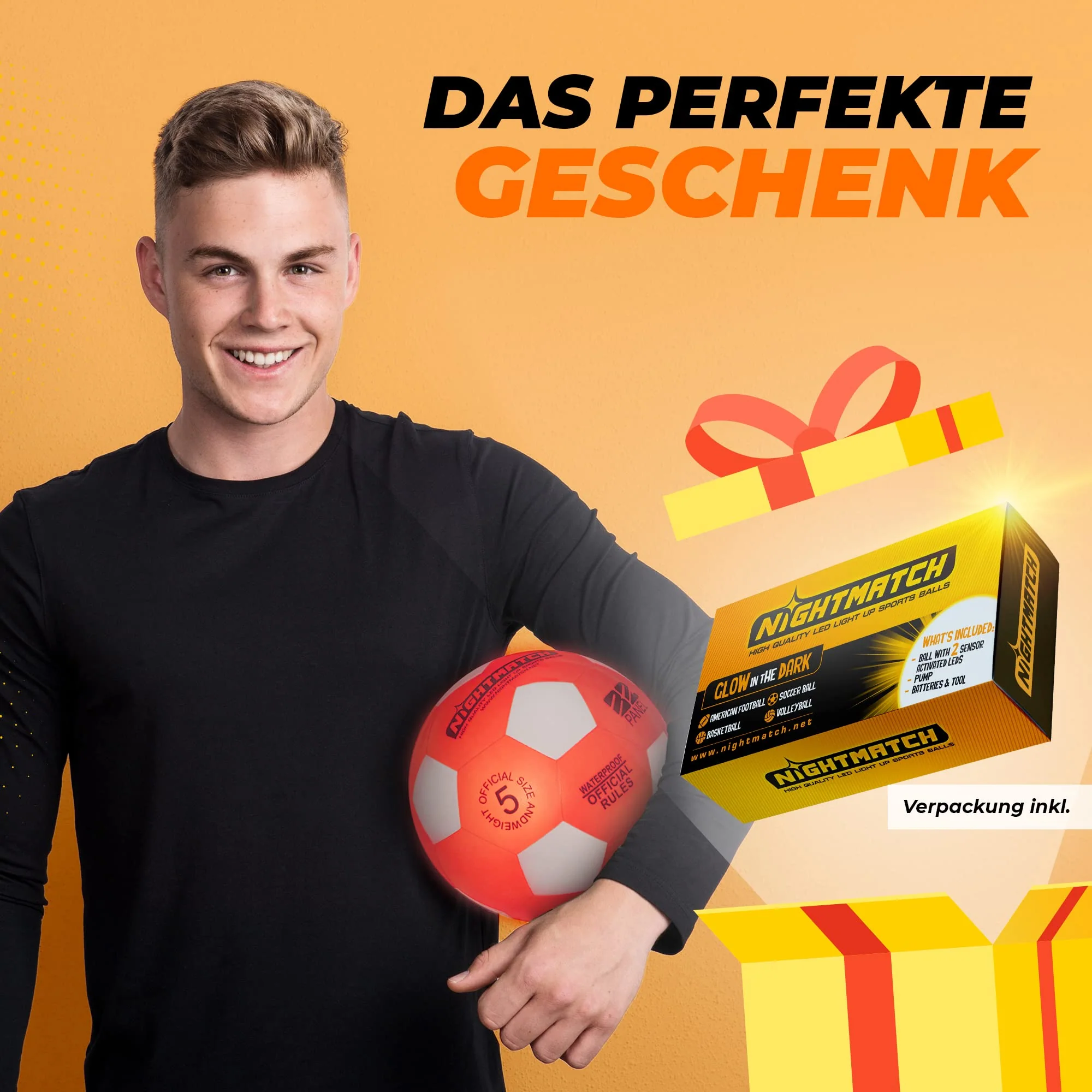 Leuchtfußball - Komplettset - Orange-Weiss - Image 4