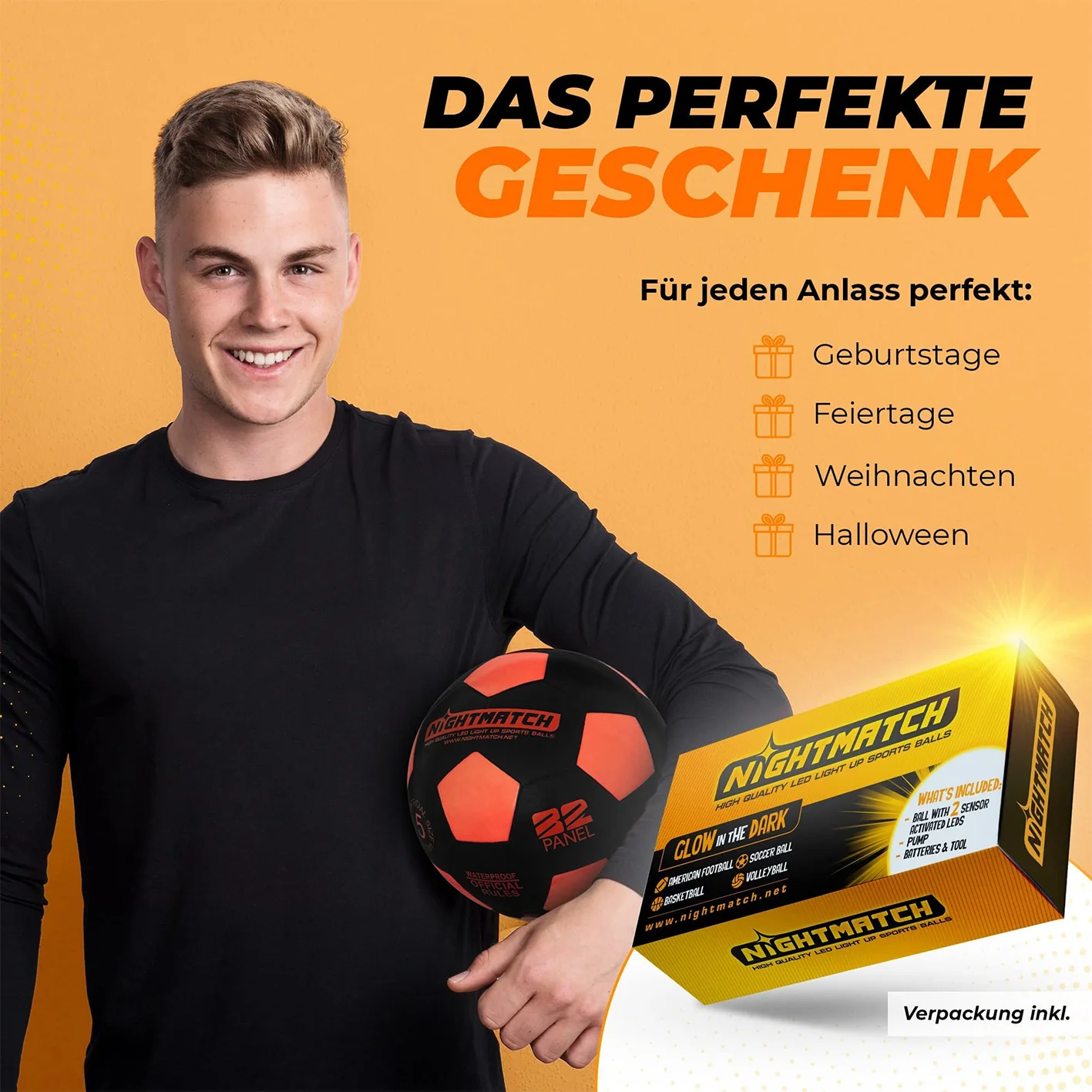 Leuchtfußball - Komplettset - Schwarz-Orange - Image 5