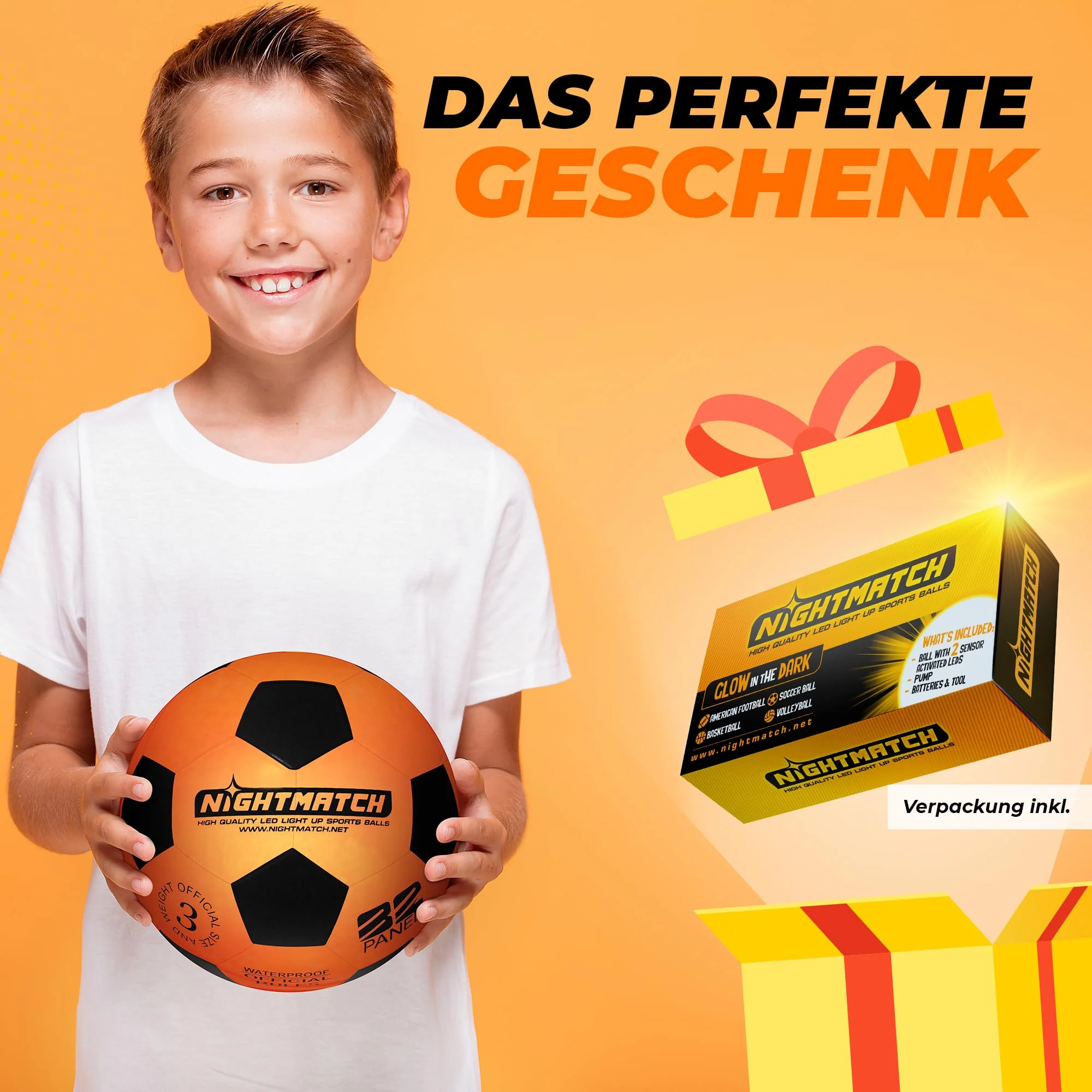 Leuchtfußball - Komplettset - Schwarz-Orange - Gr.3 - Image 4